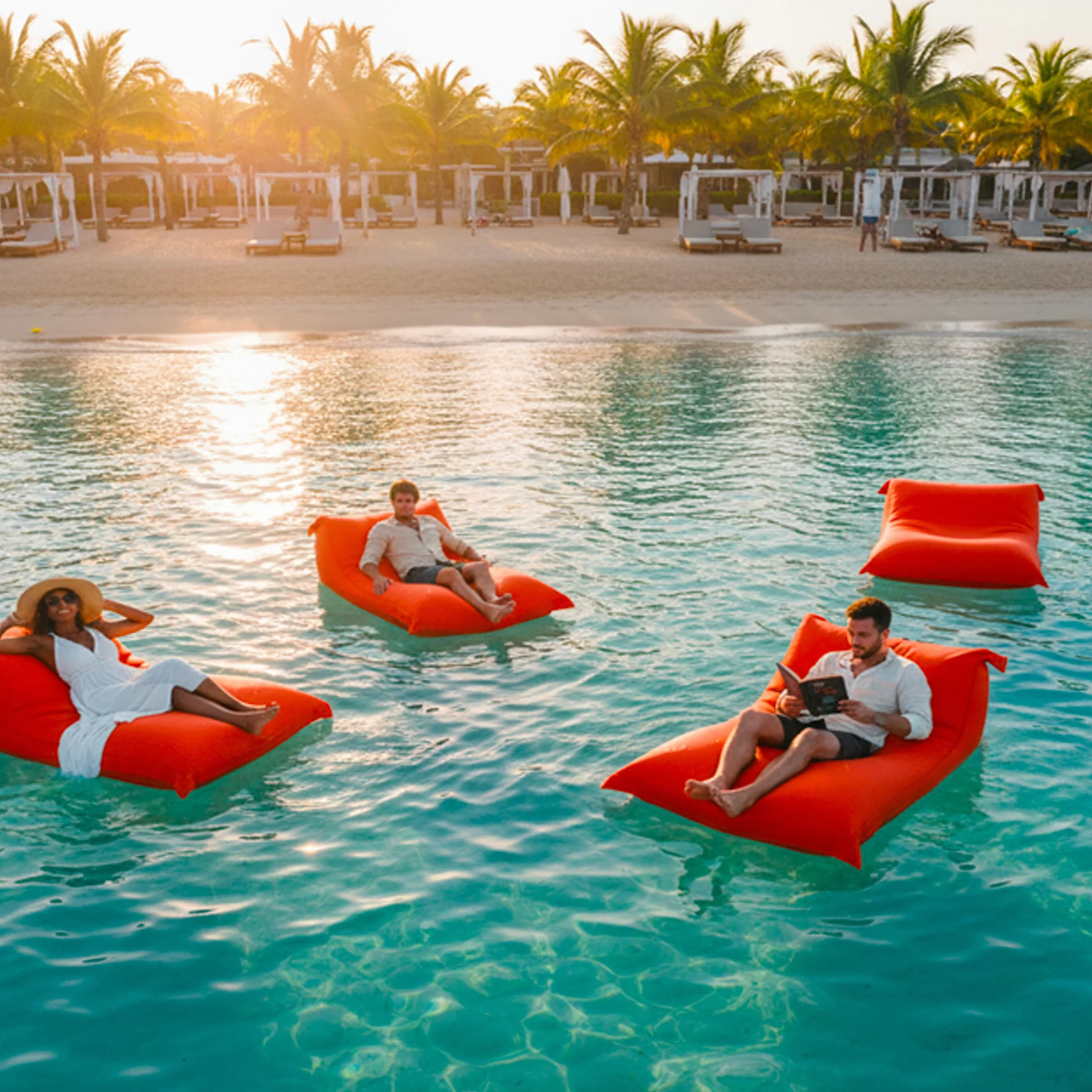 Pouf Géant XXL Déhoussable Flottant pour Piscine Orange LIVEDECO