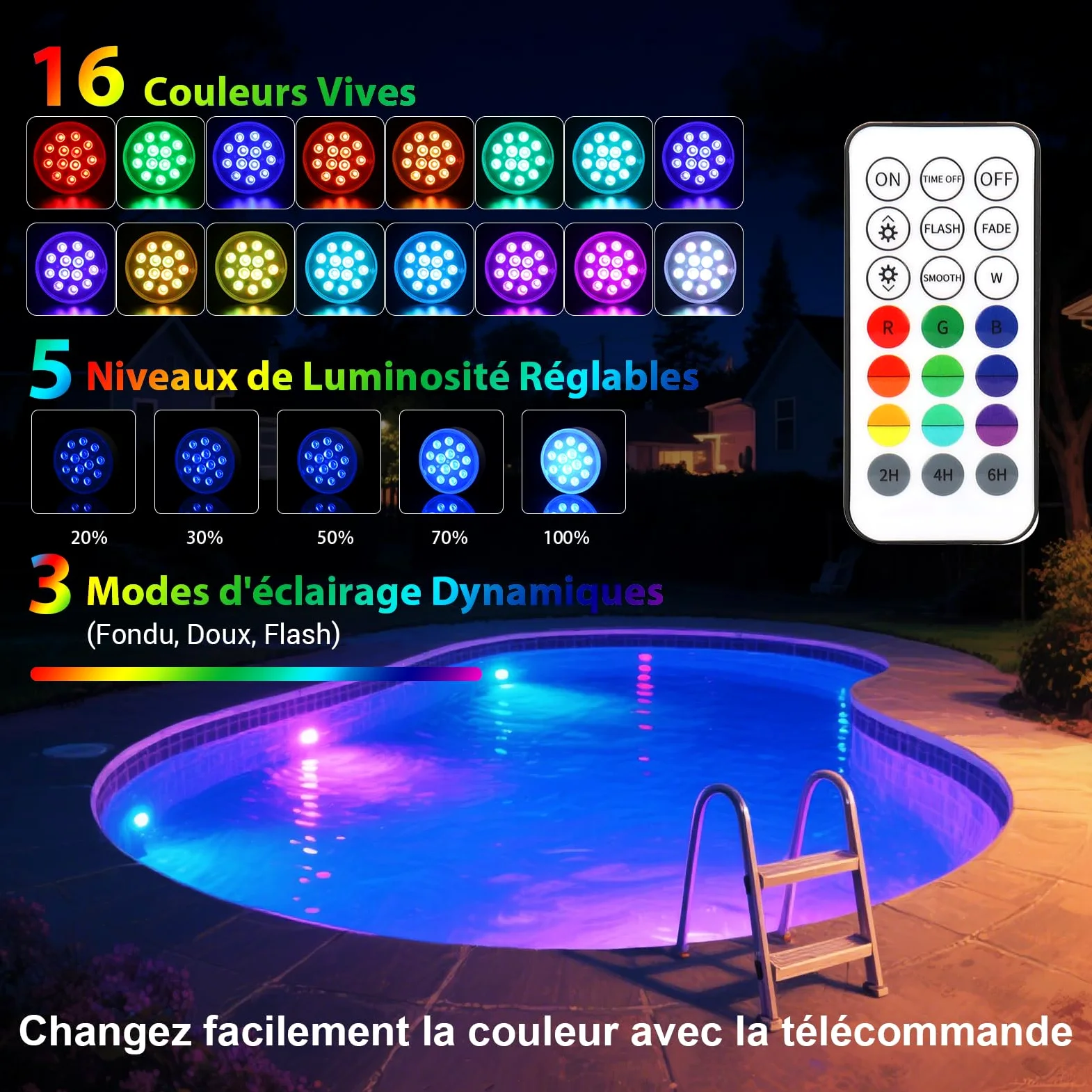 Czemo Lumière LED Submersible Rechargeable avec Télécommande Étanche IP68 Étanches pour Aquariums, Baignoire, Étangs (Multicolore-4 pièces)