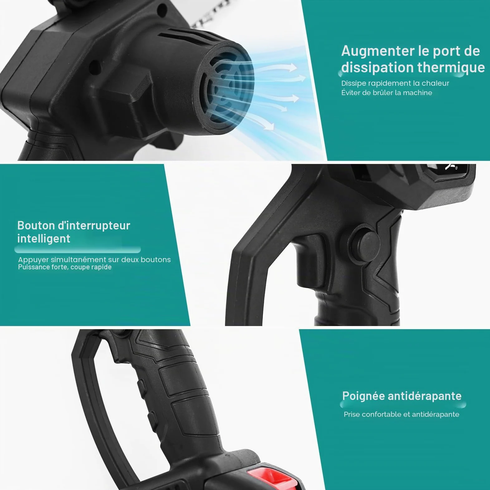 Mini Tronçonneuse à Batterie 8 et 6 Pouces, 6000mAh Tronçonneuse à Batterie, électrique portative sans fil à une main équipée, pour couper le bois, l'élagage des ja | 2 piles, 4 chaînes, lunettes et tournevis inclus, gants anti-coupure inclus, pour coupe