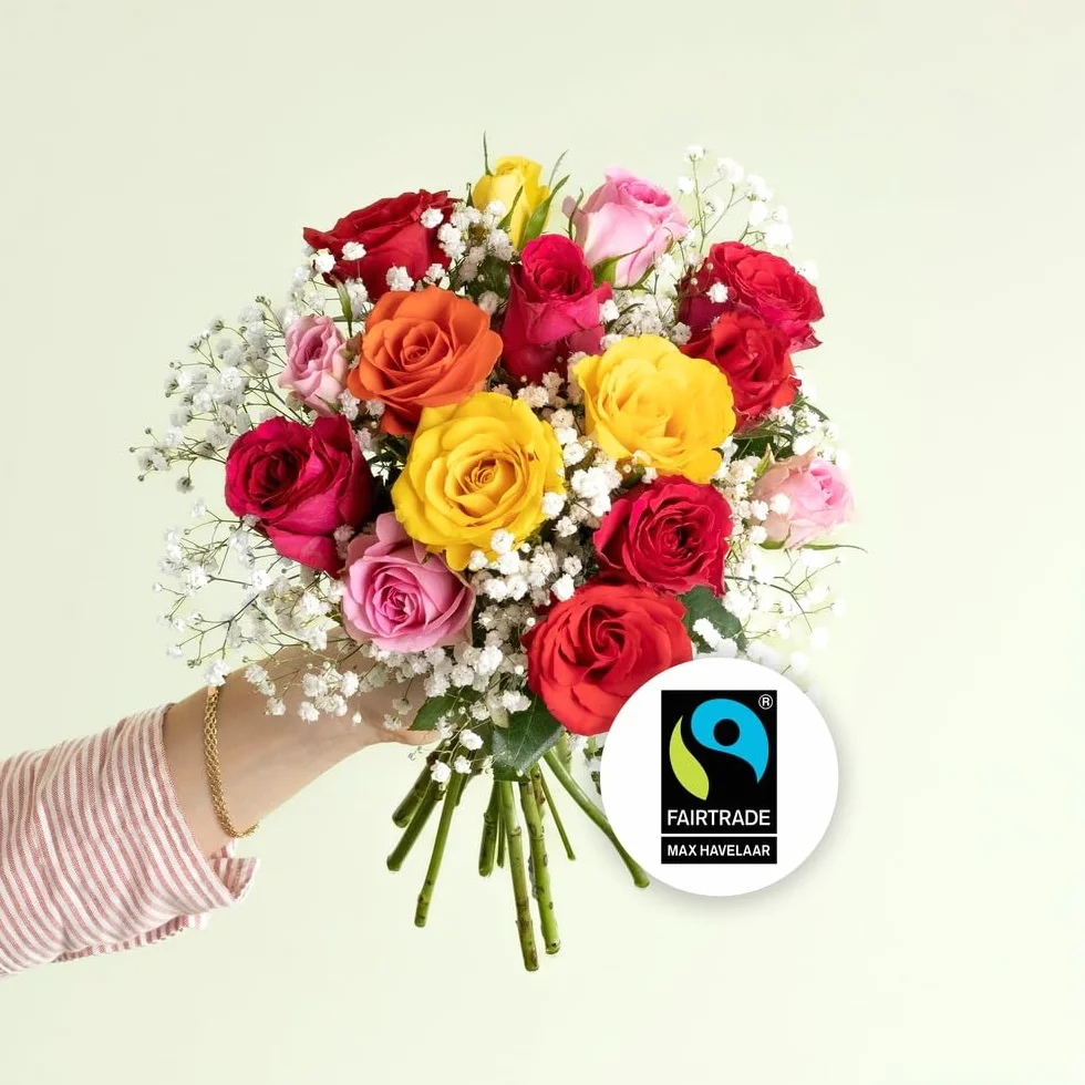 Bouquet de Petites Roses Multicolores, Roses du Kenya, env. 15 Tiges