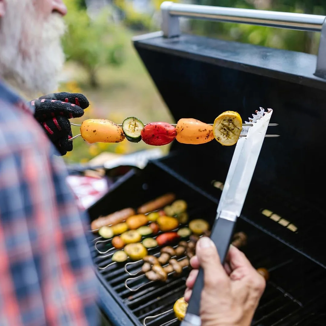 Brochettes Barbecue 28cm Acier Inoxydable Double Dents 12 Pièces