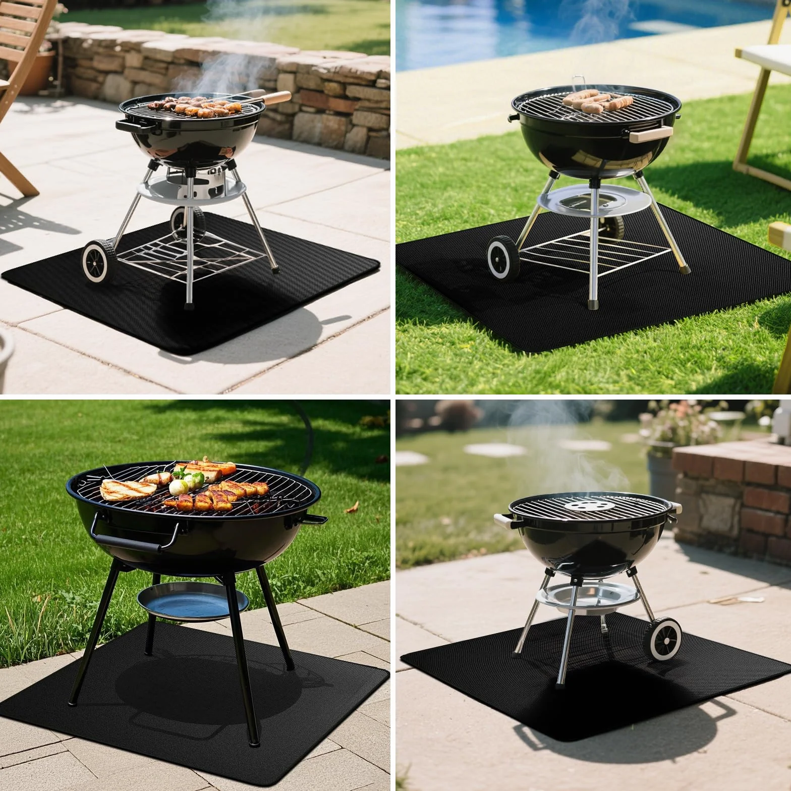 Tapis de brasero carré double face ignifuge résistant à la chaleur imperméable 100 x 100 cm noir