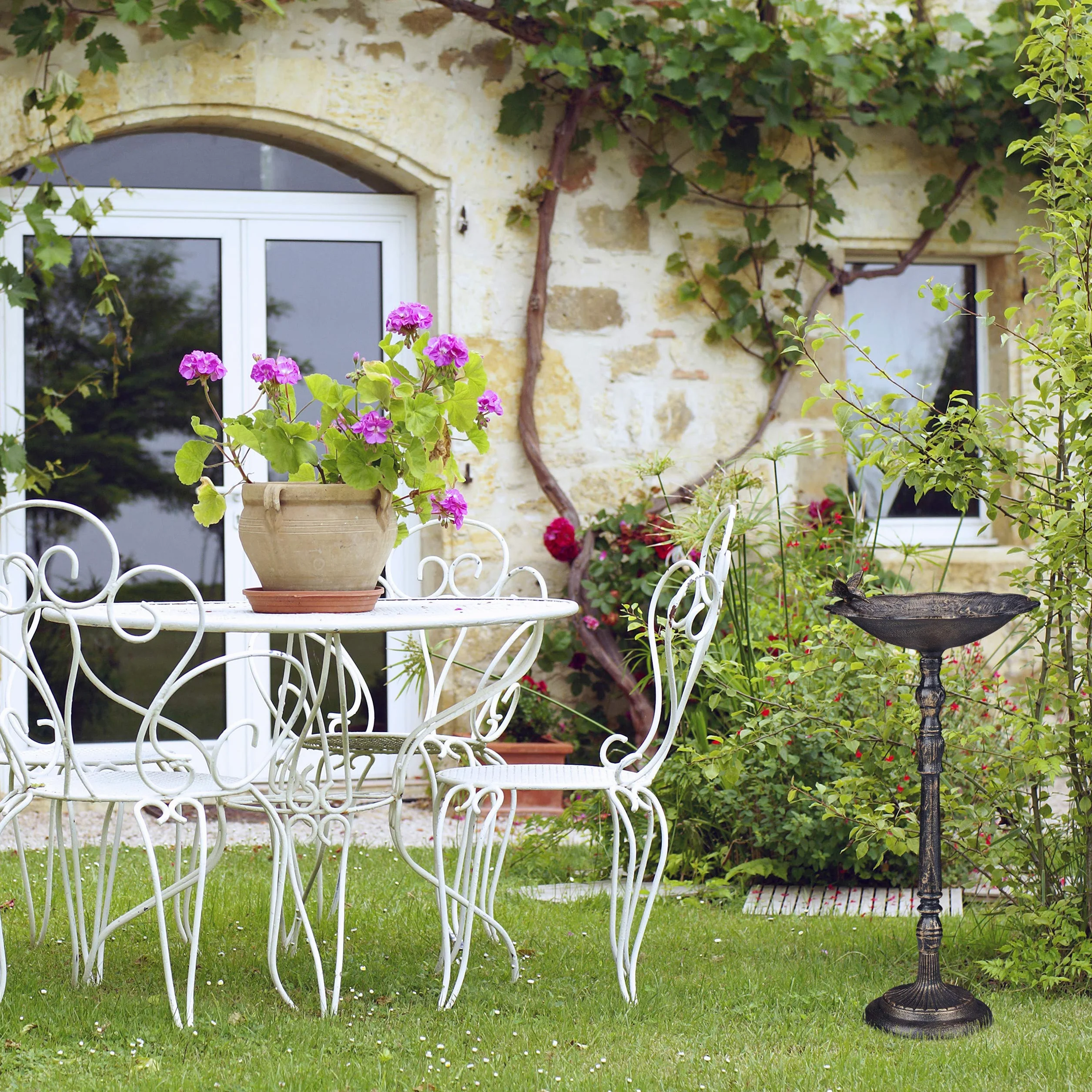Relaxdays Abreuvoir en Fonte pour Oiseaux Sauvages, Jardin, Design Antique, 74,5 cm, Bronze