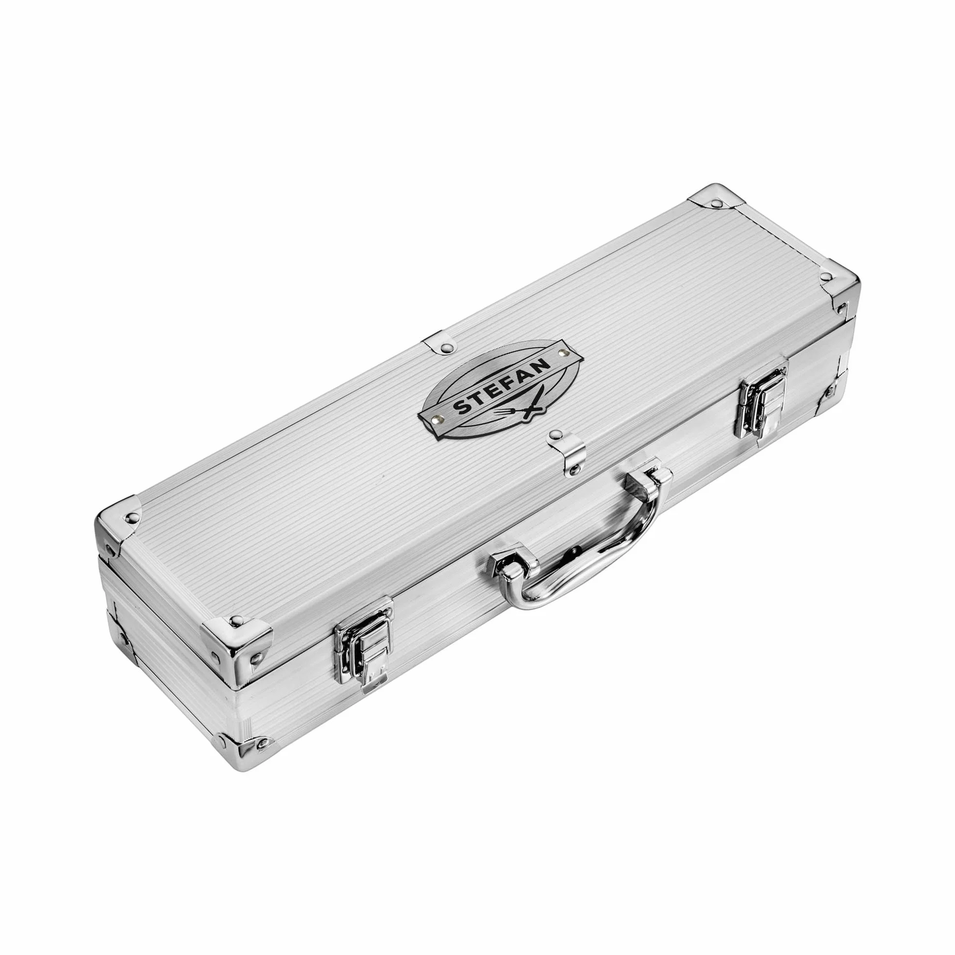 Casa Vivente Coffret d'Ustensiles pour Grillades, Fourchette, Pince, Spatule, Gravure Personnalisée, 37x10x8,5 cm