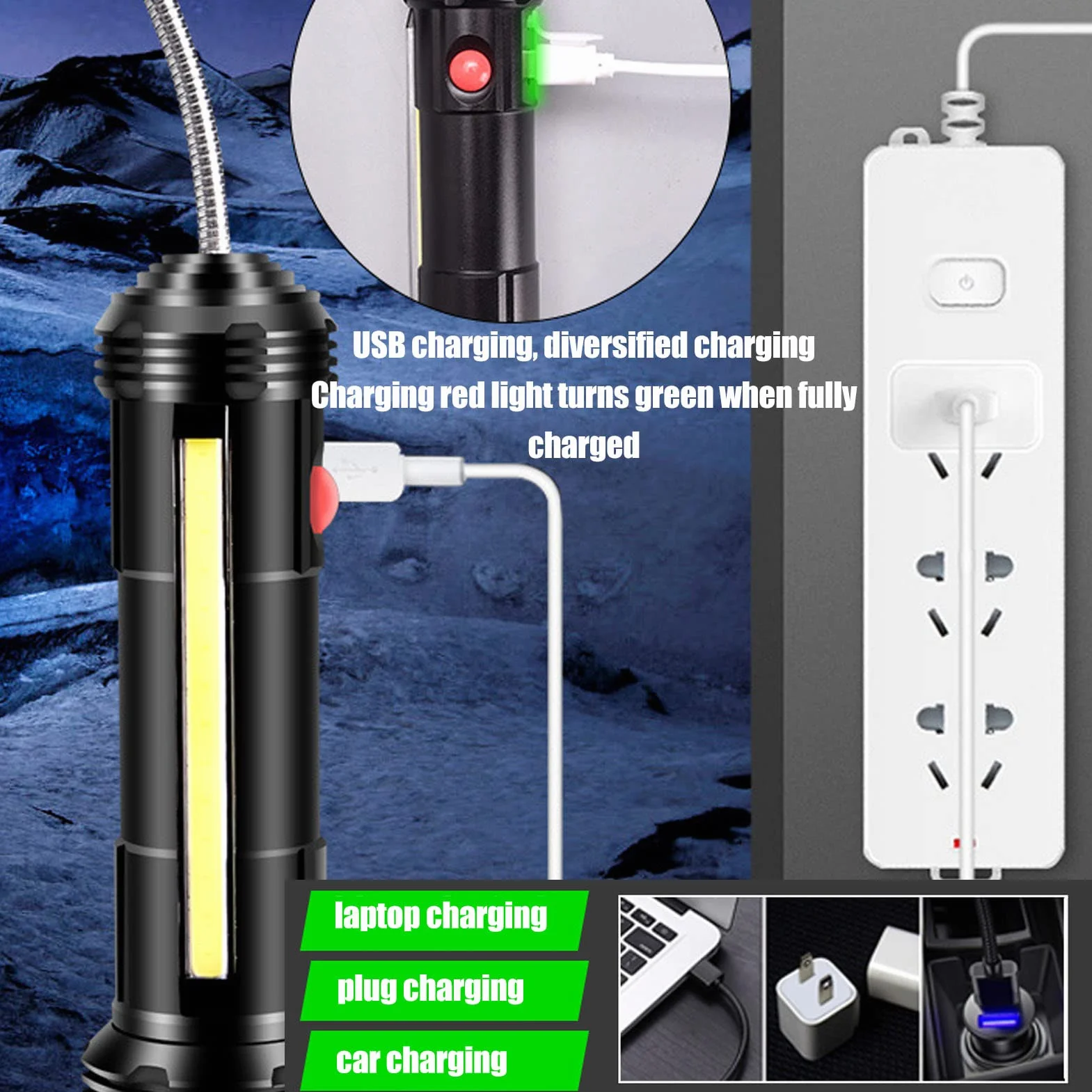 Lampe barbecue LED rechargeable COB magnétique étanche col de cygne
