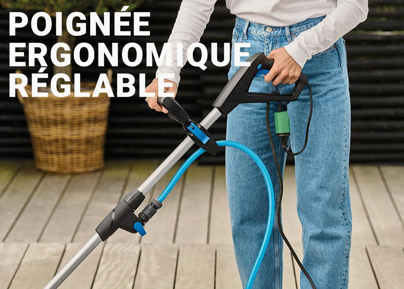 Nilfisk Nettoyeur de terrasse - Nettoyeur électrique pour terrasses en bois avec brosses rotatives et contrôle du débit d'eau (600 W)