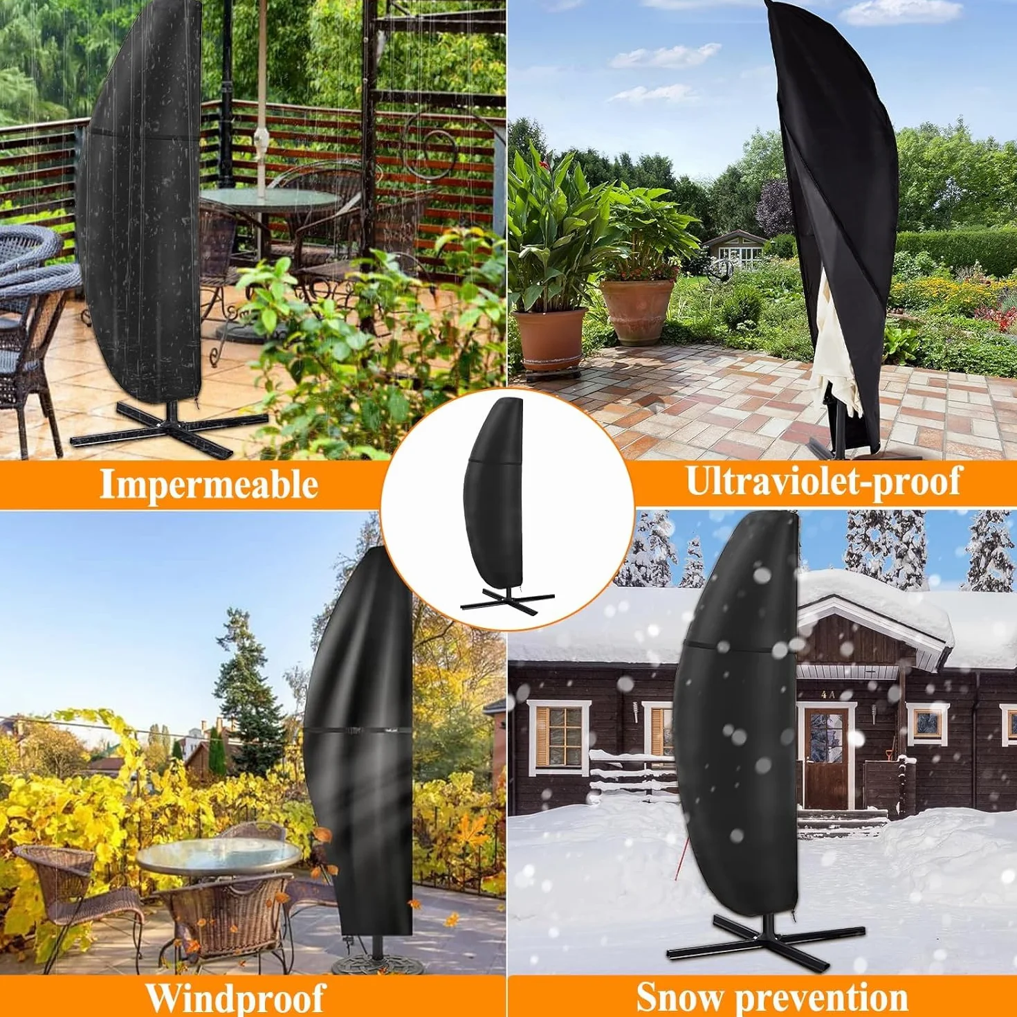 Housse de Protection Parasol Déporté Tissu Oxford 420D Imperméable Anti UV 2-3,5m