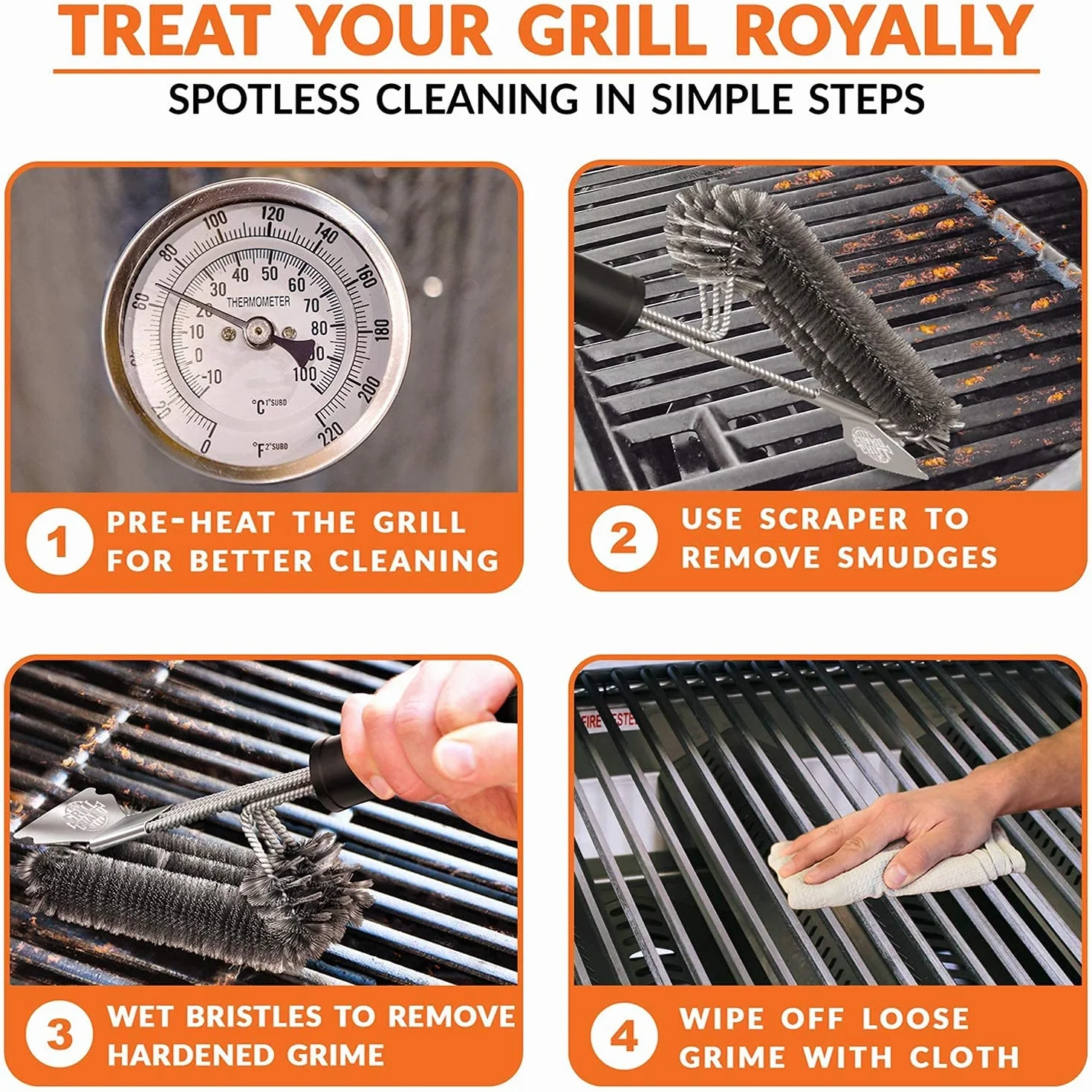 Brosse de Nettoyage pour Grille de Barbecue en Acier Inoxydable – Grattoir sans Poils pour Weber Gaz et Charbon de Bois