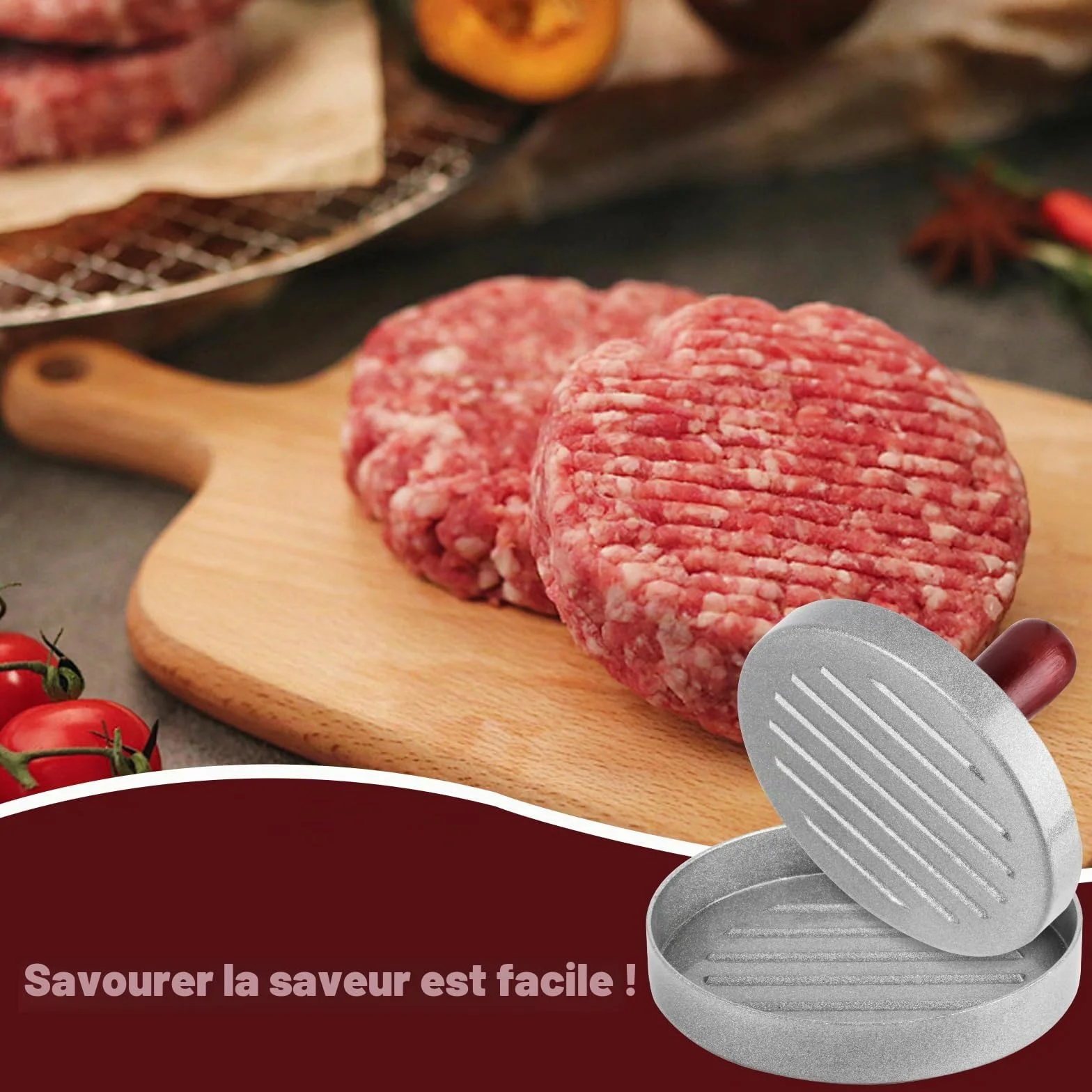 Presse à Burger en Aluminium avec 100 Papier Silicone, Moule à Viande pour Hamburgers