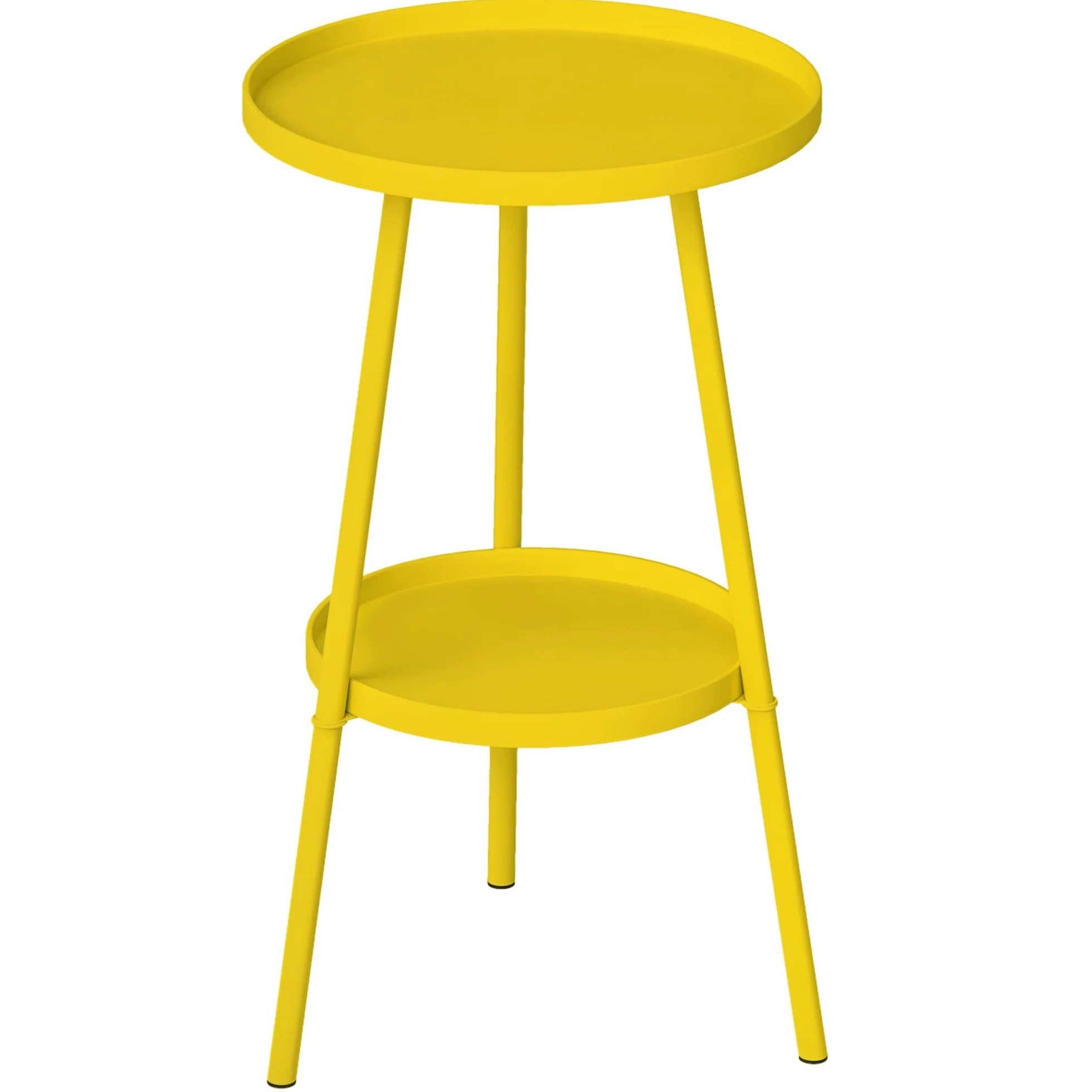 Outsunny Petite Table d'appoint Ronde à 2 Niveaux, Table de Jardin, en métal, Jaune
