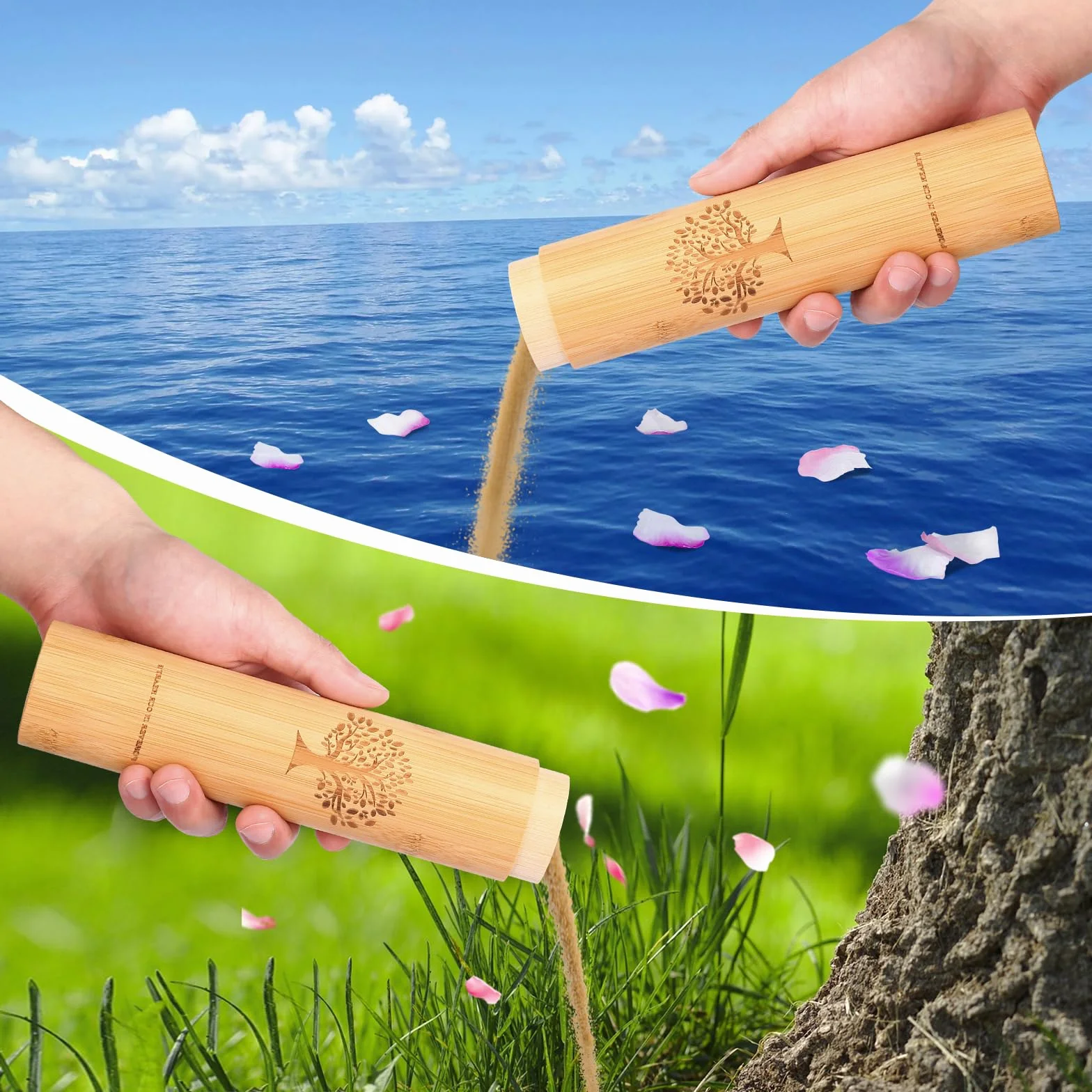 Urnes biodégradables en Bambou Petites 9x2 pouces pour Cendres humaines Tubes d'urne à Diffusion Arbre de Vie 2 pièces
