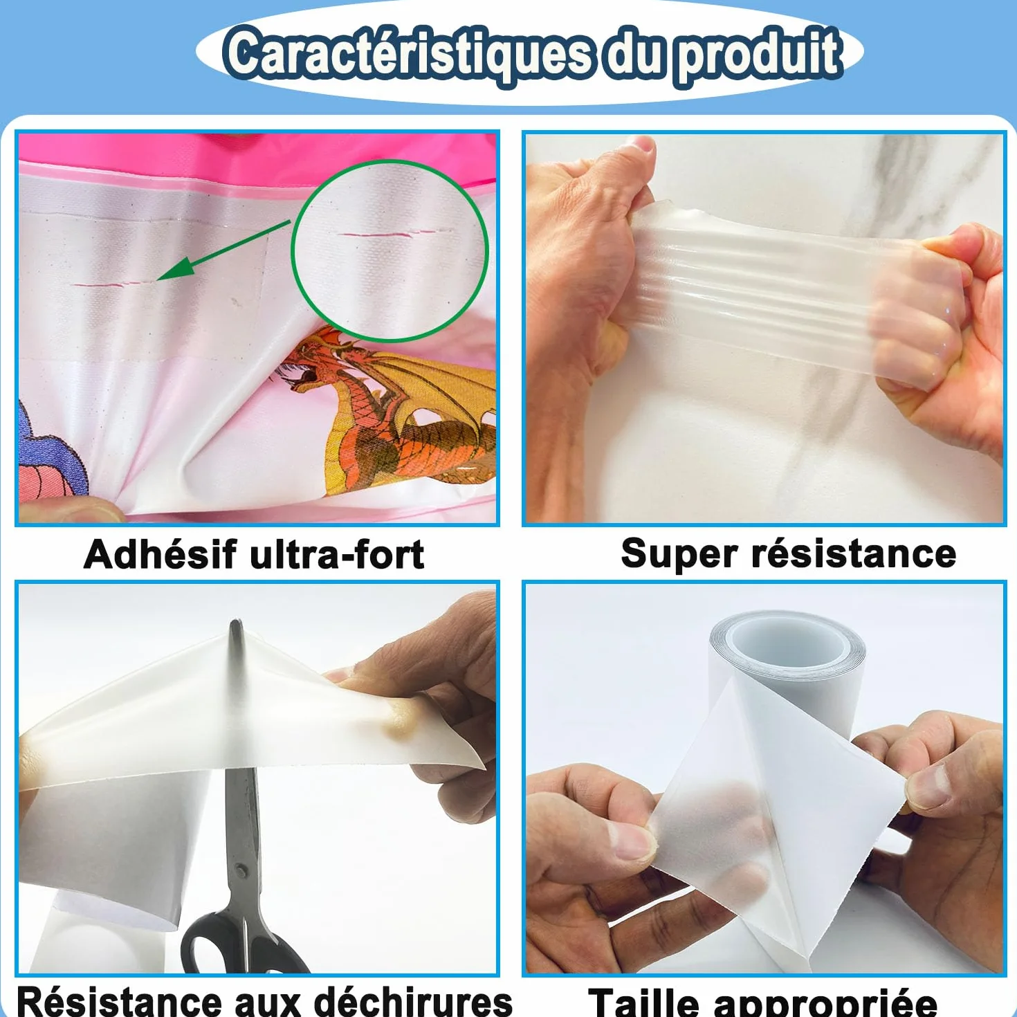 Kit de réparation gonflable TPU 10 cm x 2 m imperméable pour matelas pneumatique piscine bouée jouets