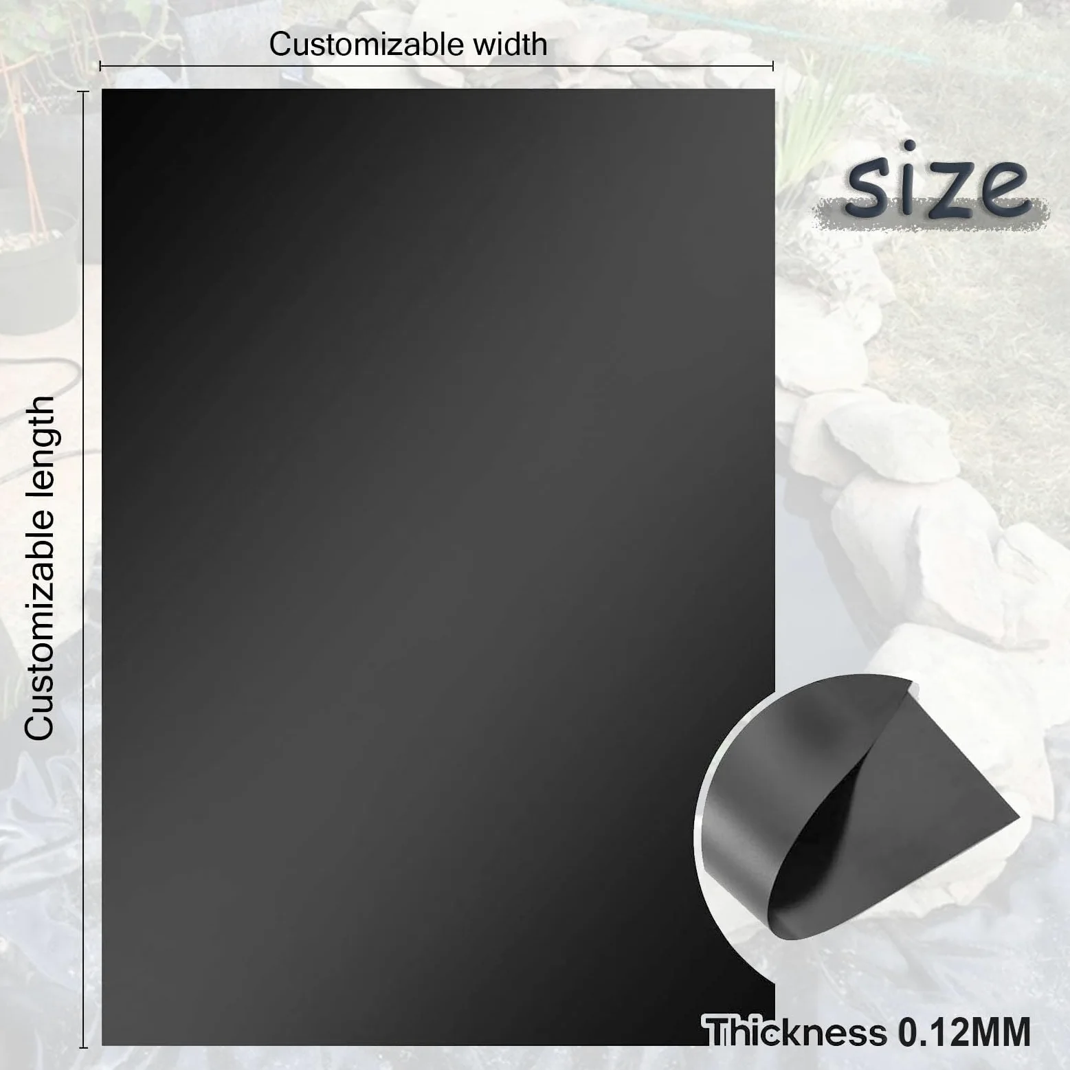 Membrane de bassin de jardin flexible noire - Doublure préformée en polyéthylène haute densité - Sous-couche robuste pour jardin aquatique extérieur