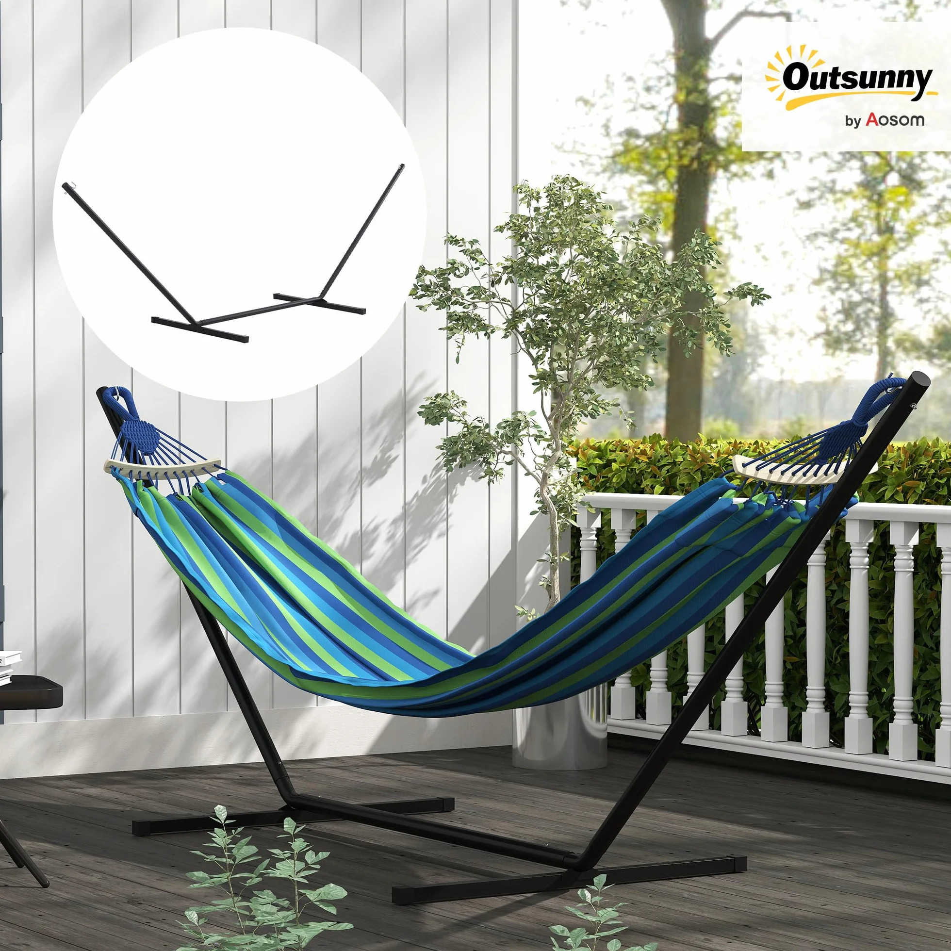 Outsunny Support Pied de hamac Structure Robuste métal époxy Noir 3,60L x 0,92l x 1,12H m