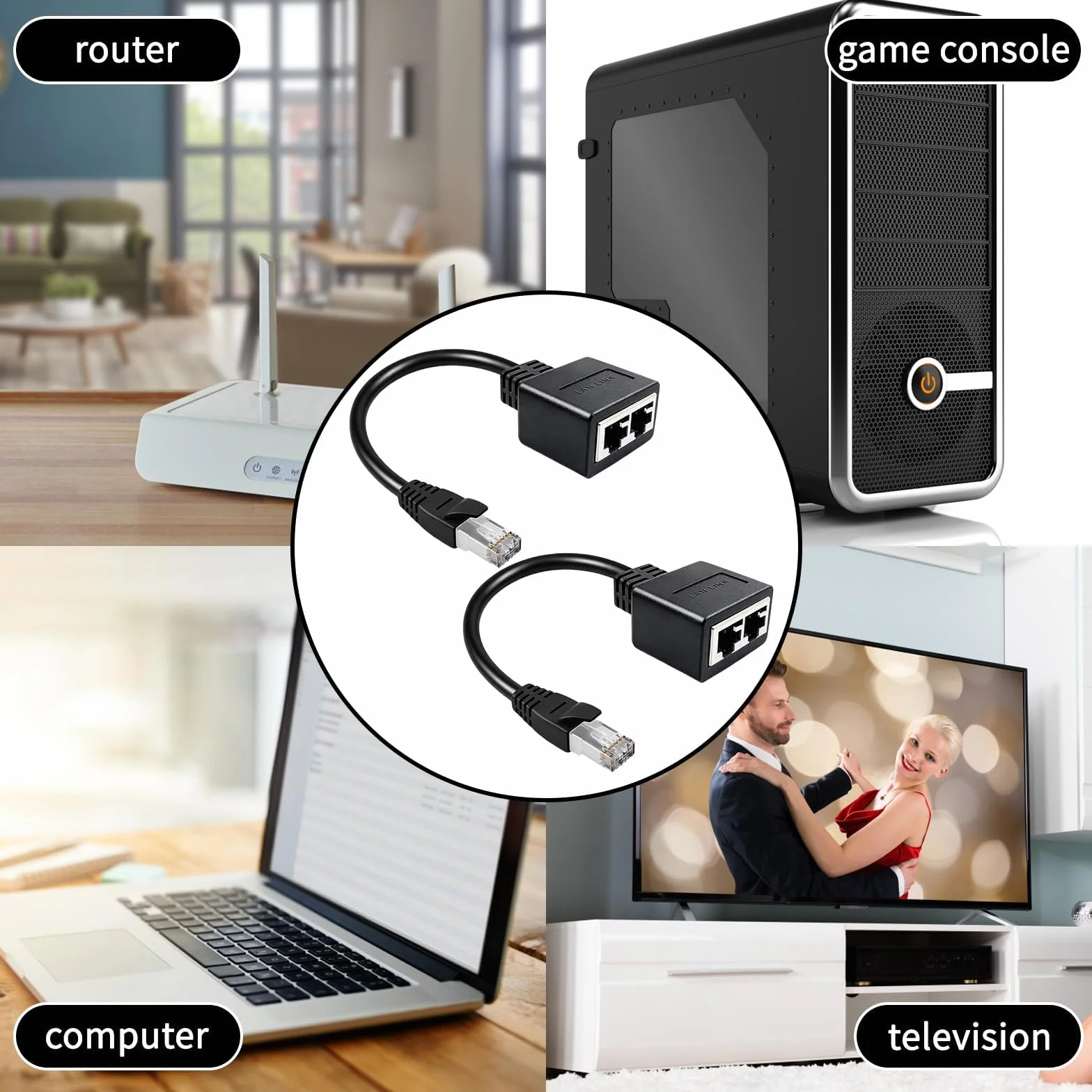 Adaptateur Répartiteur RJ45 Multiprise Ethernet 2 Pièces Compatible Cat5 Cat5e Cat6 Cat7