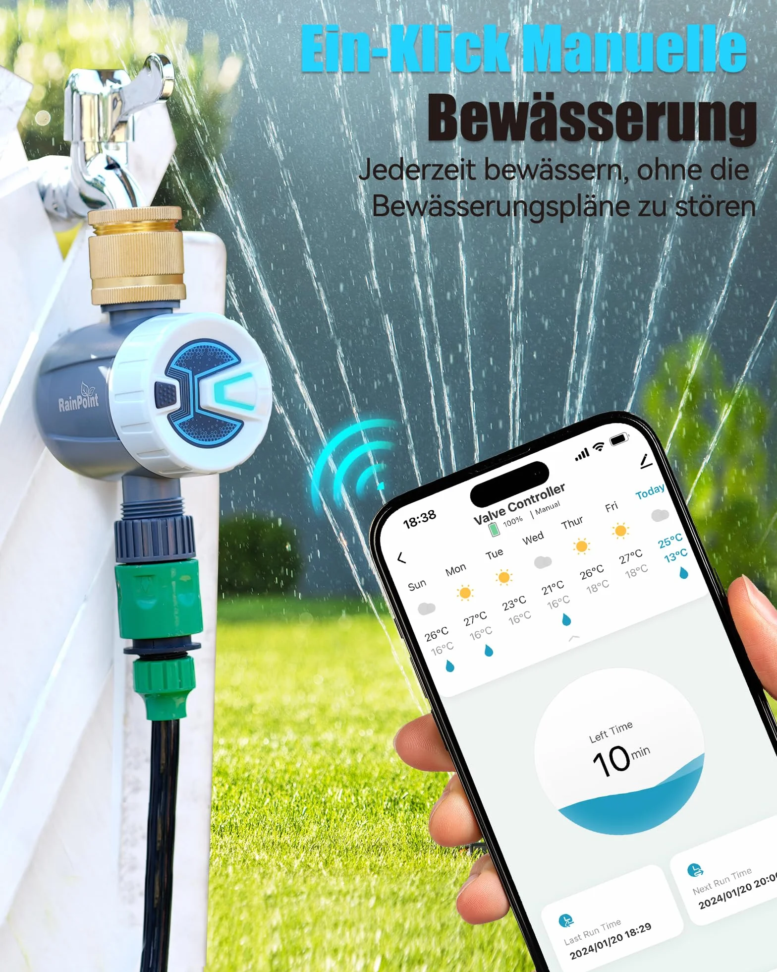 RAINPOINT Programmateur Arrosage Bluetooth Entrée Laiton Minuteur Automatique Jardin Pelouse