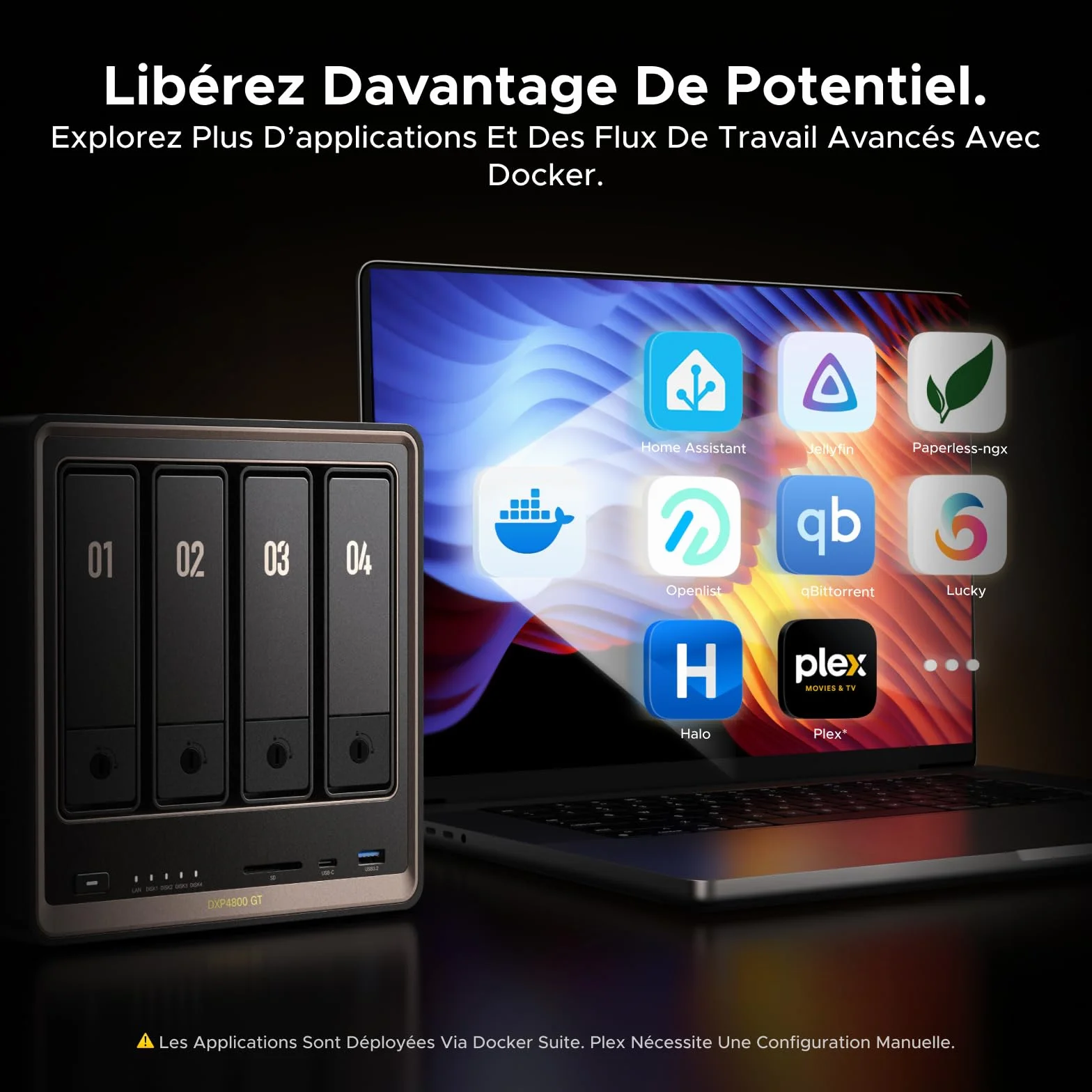 UGREEN NASync DXP4800 GT NAS 4 Baies Double LAN 10GbE AMD Ryzen R2514 8 Go RAM ECC M.2 NVMe HDMI 4K
