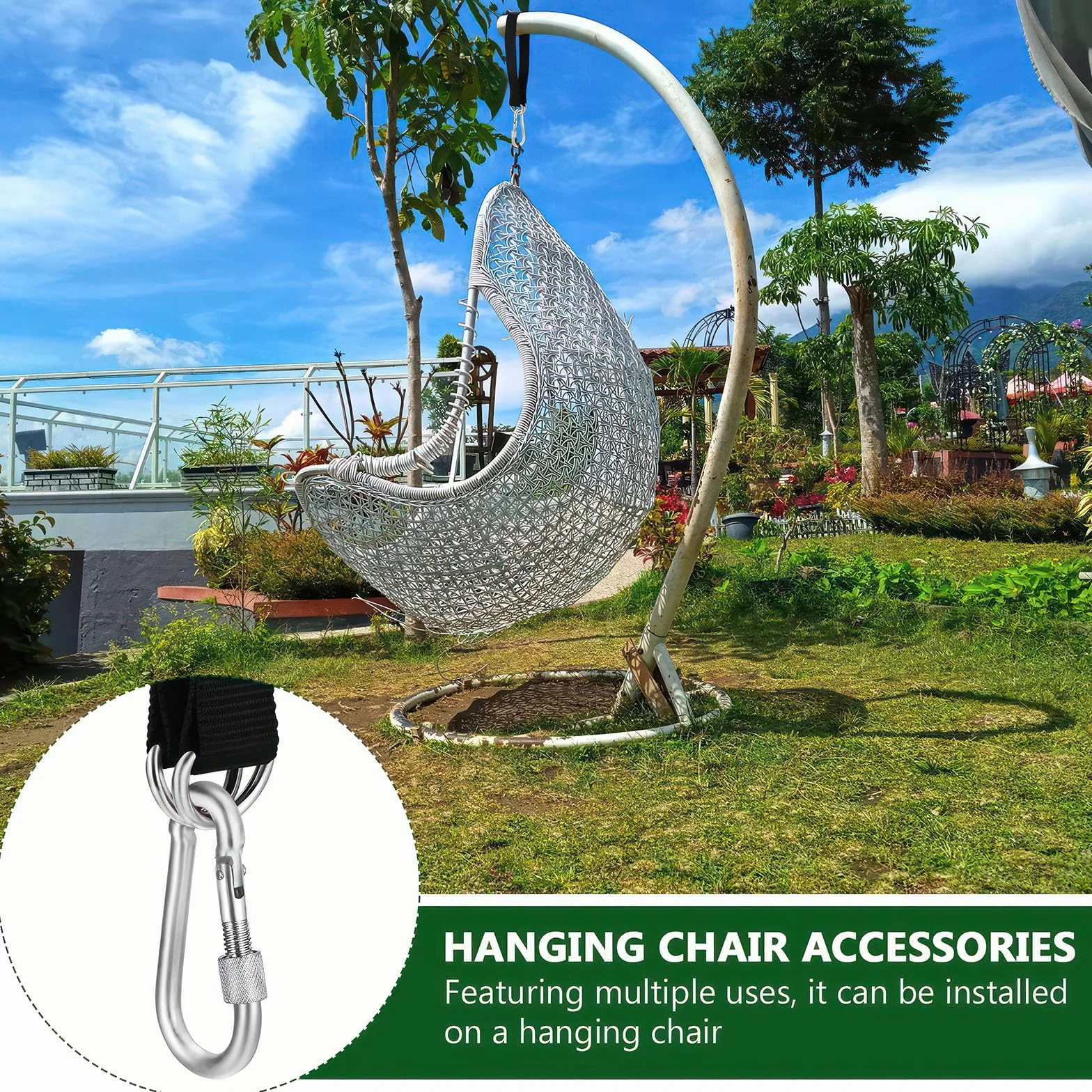 Set di Sangle Hamac 50 cm x 25 mm Sangles de Suspension pour Balançoire Arbre avec Mousquetons et Anneaux en D