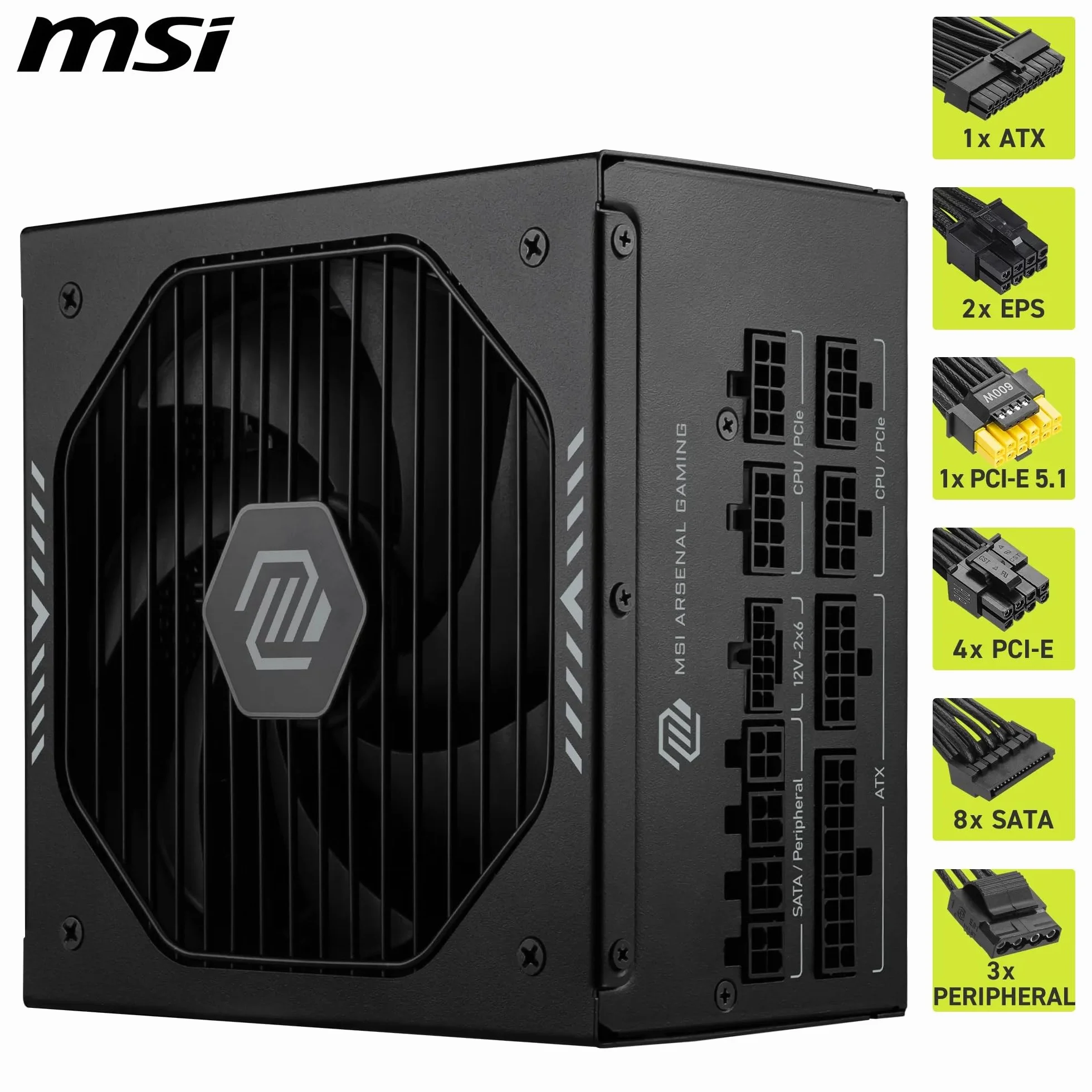 MSI MAG A850GLS PCIE5 Alimentation PC 850W ATX 80 Plus Gold ATX 3.1 Compatible PCIe 5.1 Câbles gaufrés Connecteur natif 12V-2x6 Bicolore