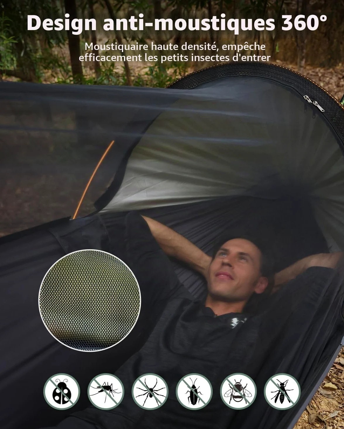 Hamac Tente avec Moustiquaire et Pare-Soleil Amovible, Fonction 4 en 1, Hamacs Exterieur Suspendus Légers, Tente de Bivouac pour l'extérieur, La Randonnée Camping dans Jardin