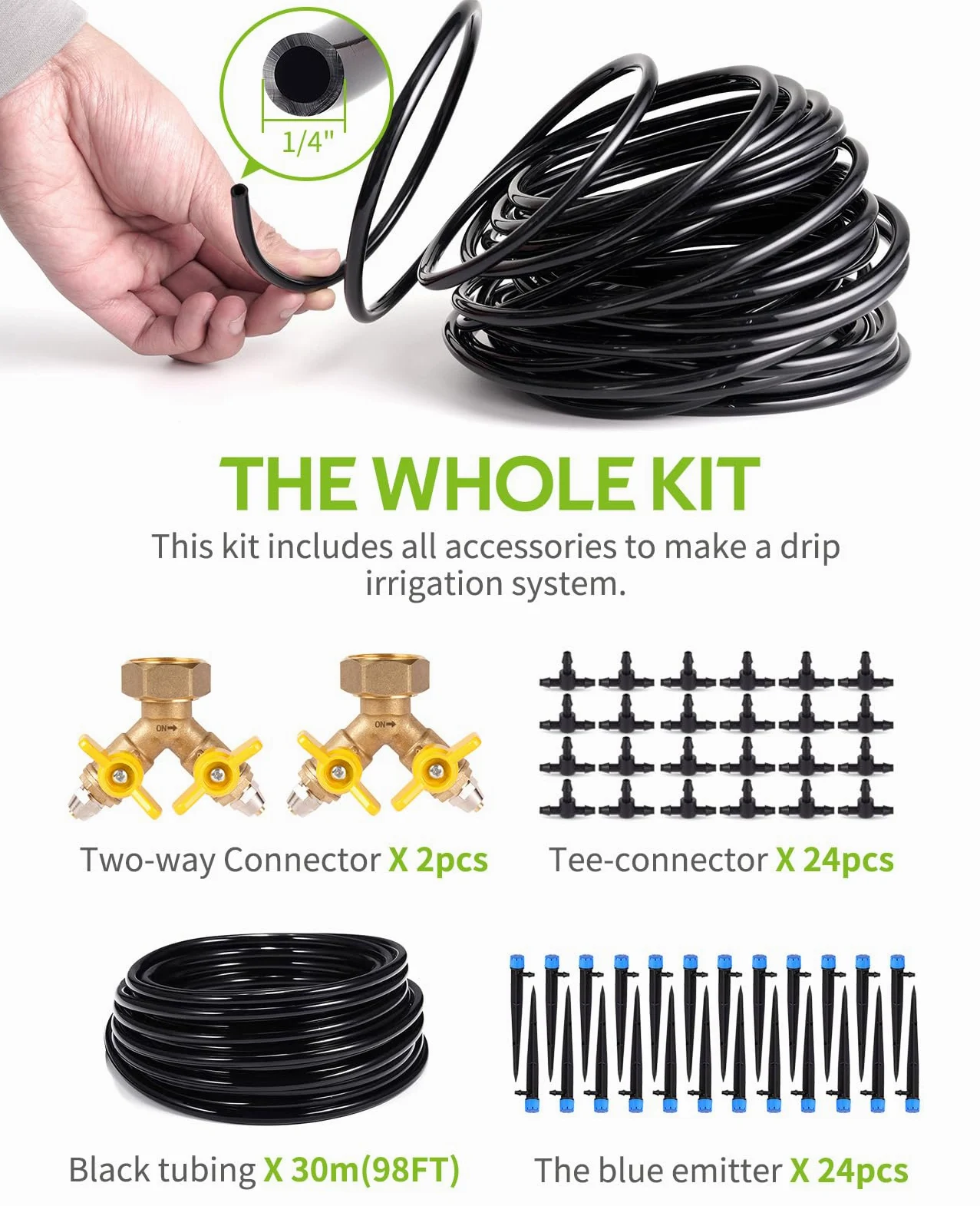 HIRALIY Kit d'irrigation goutte à goutte de 30,5 m, système d'arrosage pour plantes, 8 x 5 mm, tube de distribution vierge, équipement d'irrigation automatique pour jardin, serre, parterre de fleurs,
