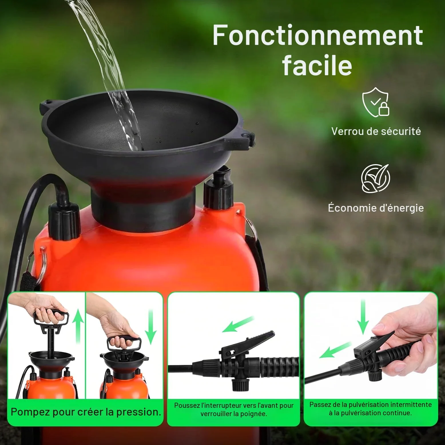 VIVOSUN Pulvérisateur à Pression 8L avec Sangle d'Épaule Réglable, Flacon d'Eau Pressurisé pour Pelouse et Jardin, pour l'Arrosage des Plantes, l'Entretien du Jardin et le Nettoyage Domestique, Orange