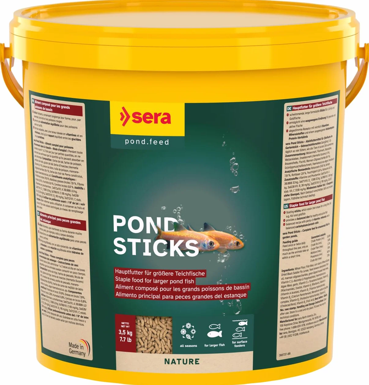 sera Pond Sticks 21 L 3,5 KG | Aliment composé pour Les Grands Poissons de Bassin 21.000 ML 3.500 g | Sticks flottants, conservant Longtemps Leur Forme