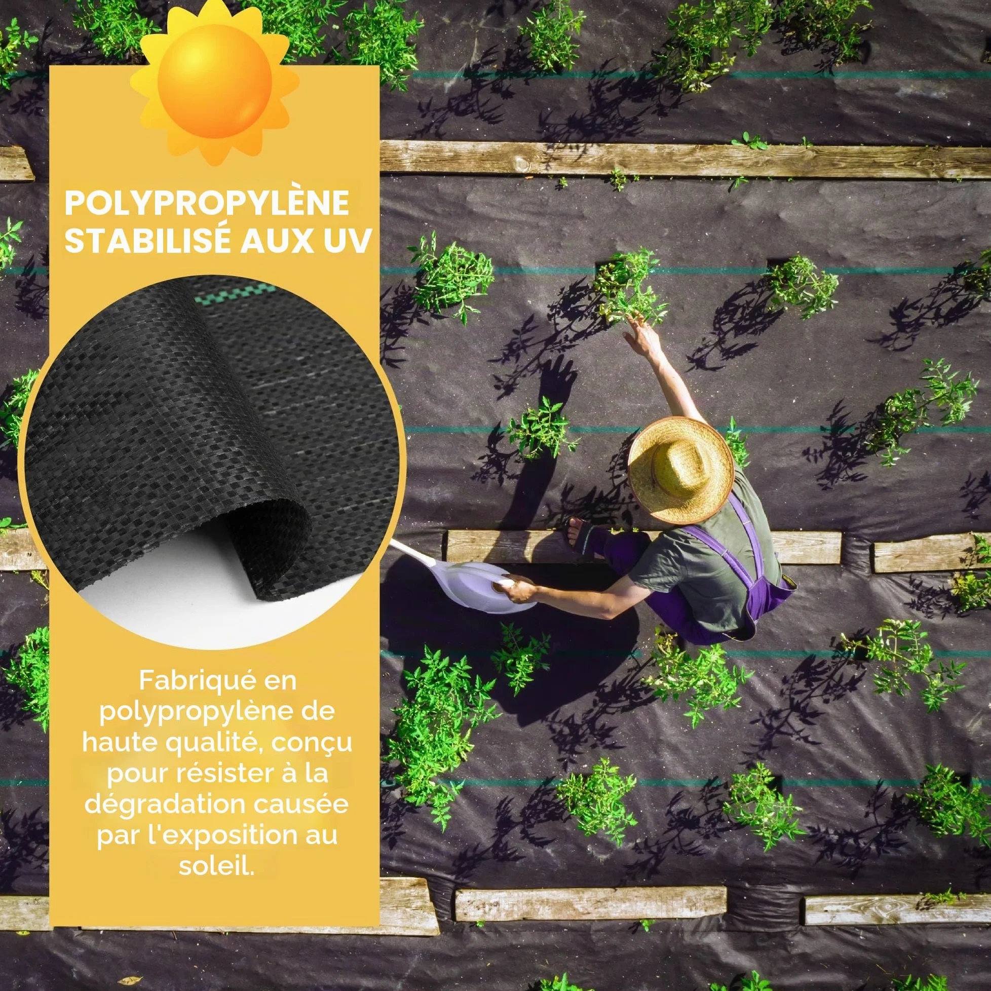 BLOSTM Membrane tissée Anti-Mauvaises Herbes - 2m x 50m | Membrane de Jardin résistante pour sous-Couche de Gravier ou d'herbe, stabilisée aux UV pour le Jardinage