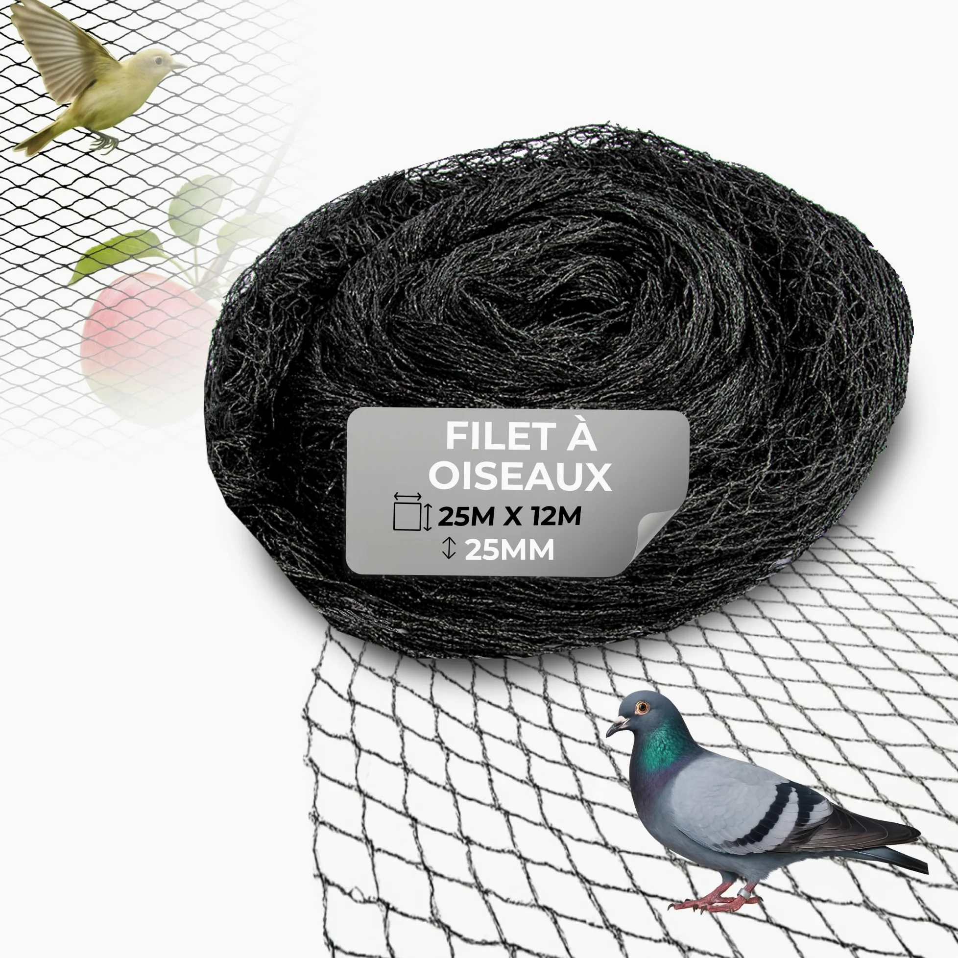 STREND PRO Filet Anti-Oiseaux 12mx25m 25x25mm À Mailles Fines | Protection Étang | Protection Fruits Et Potager | Filet De Jardin | Protection des Plantes | Protection Vigne Et Baies | PE