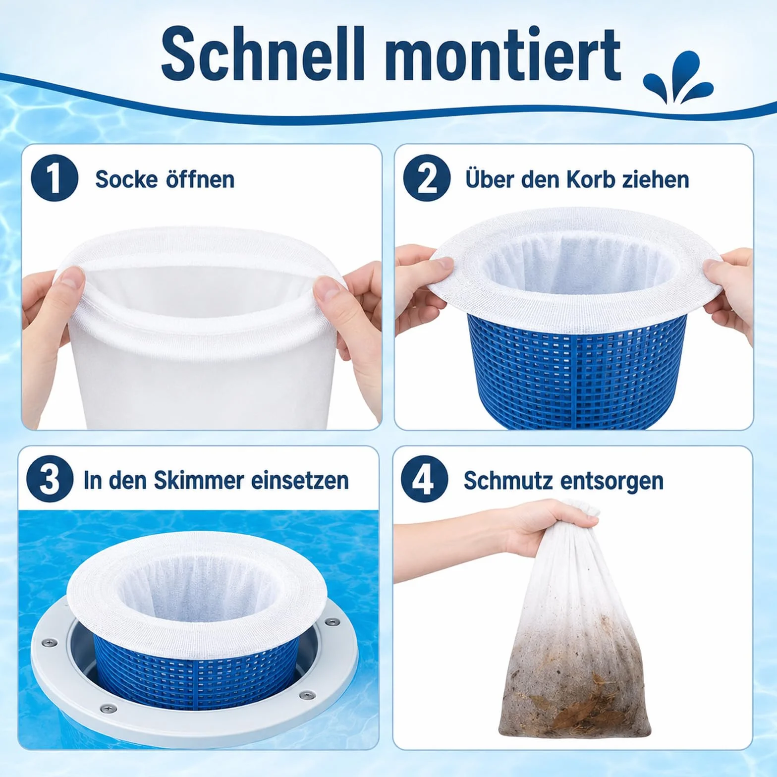 Chaussettes Filtre Piscine Skimmer Lot de 50 Maille Ultra-Fine Nylon Lavable Réutilisable