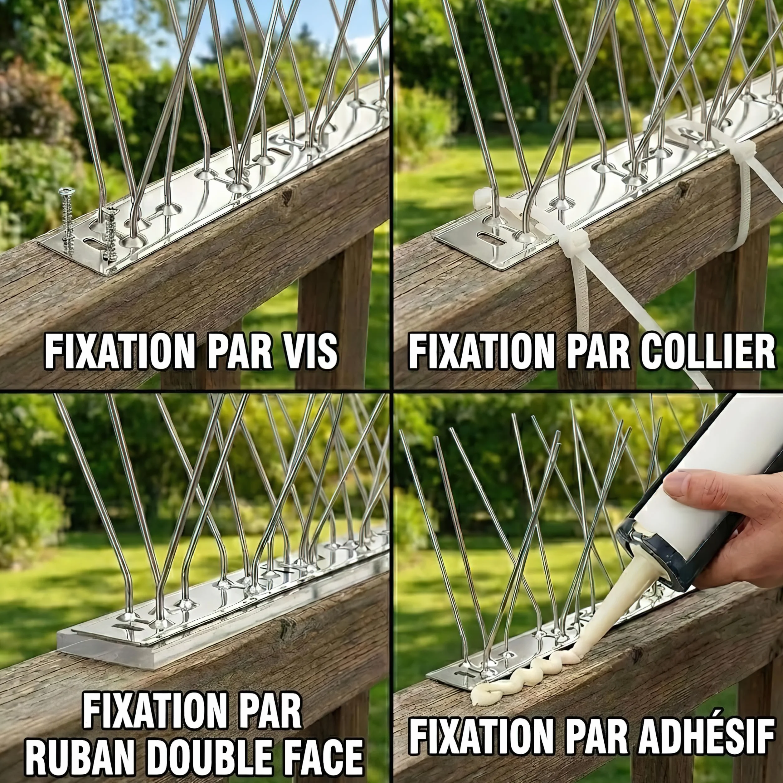 Anti Pigeon INOX 304 Kit Répulsif Oiseaux 1m 4 Pcs 25cm 8 Vis 8 Colliers