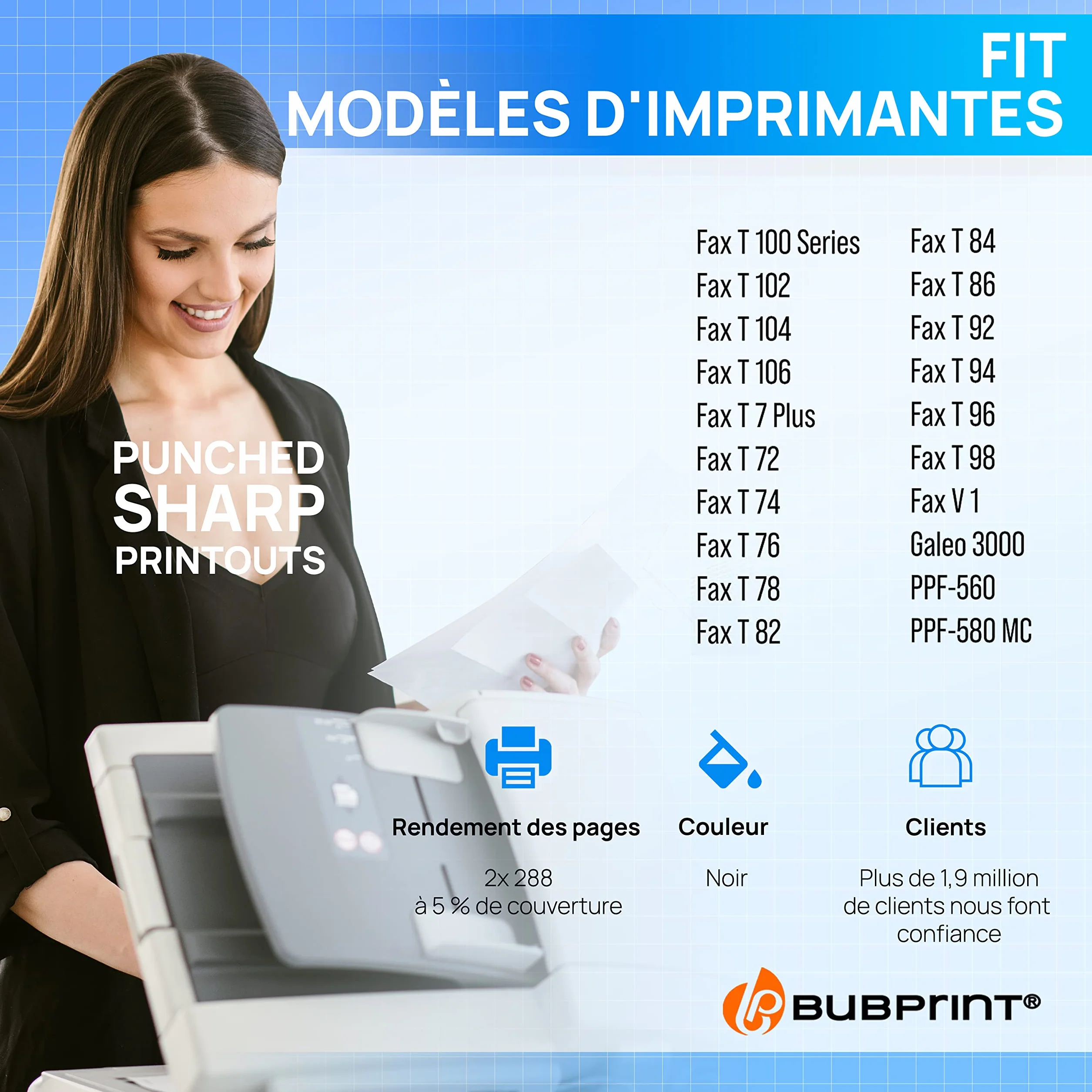 Bubprint 2 Rouleaux de Transfert Thermique Compatible Brother PC-72RF PC72RF Fax T102 T104 T106 T72 T78 T92 T98 V1 Noir