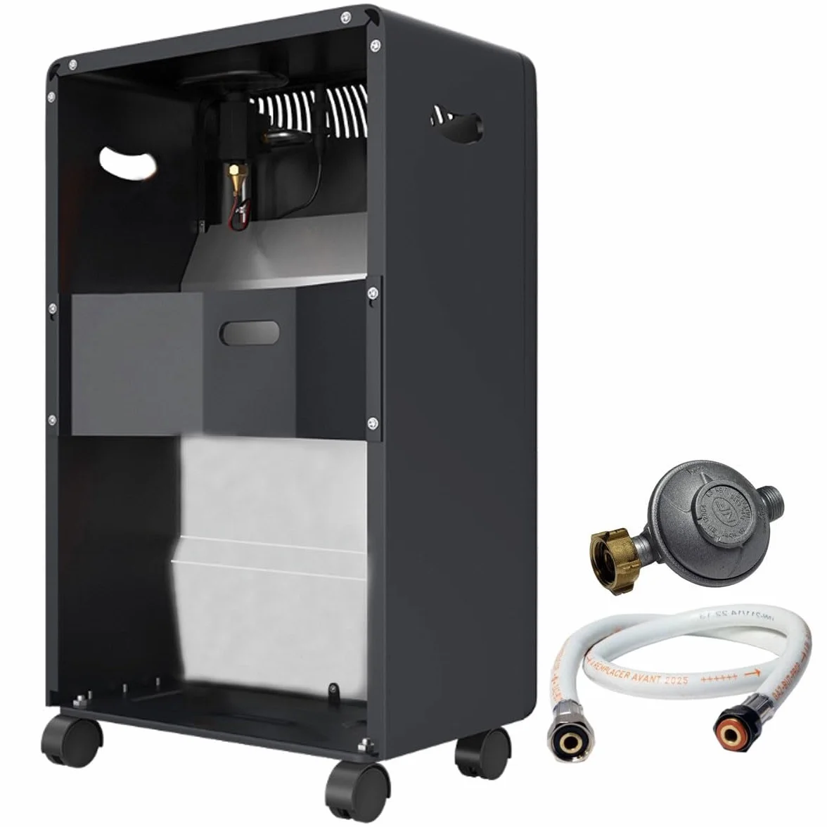 Chauffage d'Appoint Gaz Butane Infrarouge 4200W Noir 3 Niveaux Céramique 120m³ Allumage Piezo