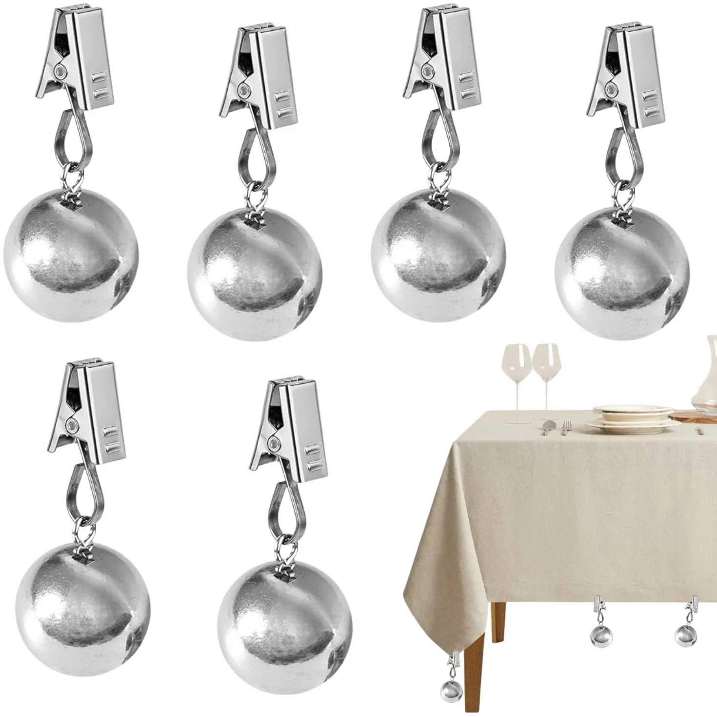 Poids de nappe de table lot de 6 pièces, boules en acier inoxydable avec clip, stables et extra lourdes