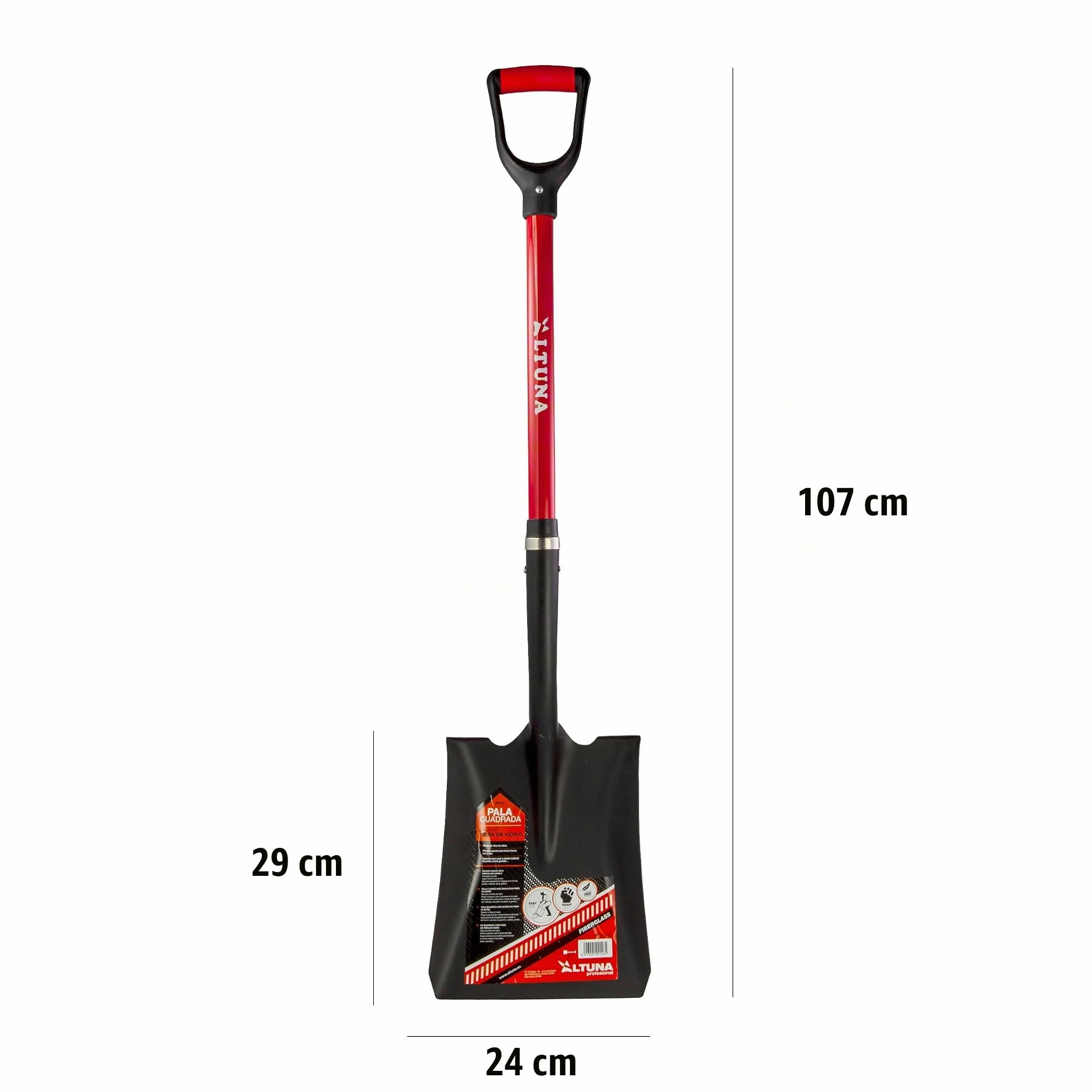 Altuna - Pelle de Jardin Robuste - 24 x 28 x 105 cm - Modèle 8541F - Capacité Extra Forte avec Manche en Fibre de Verre - Idéal pour la Construction et l'agriculture