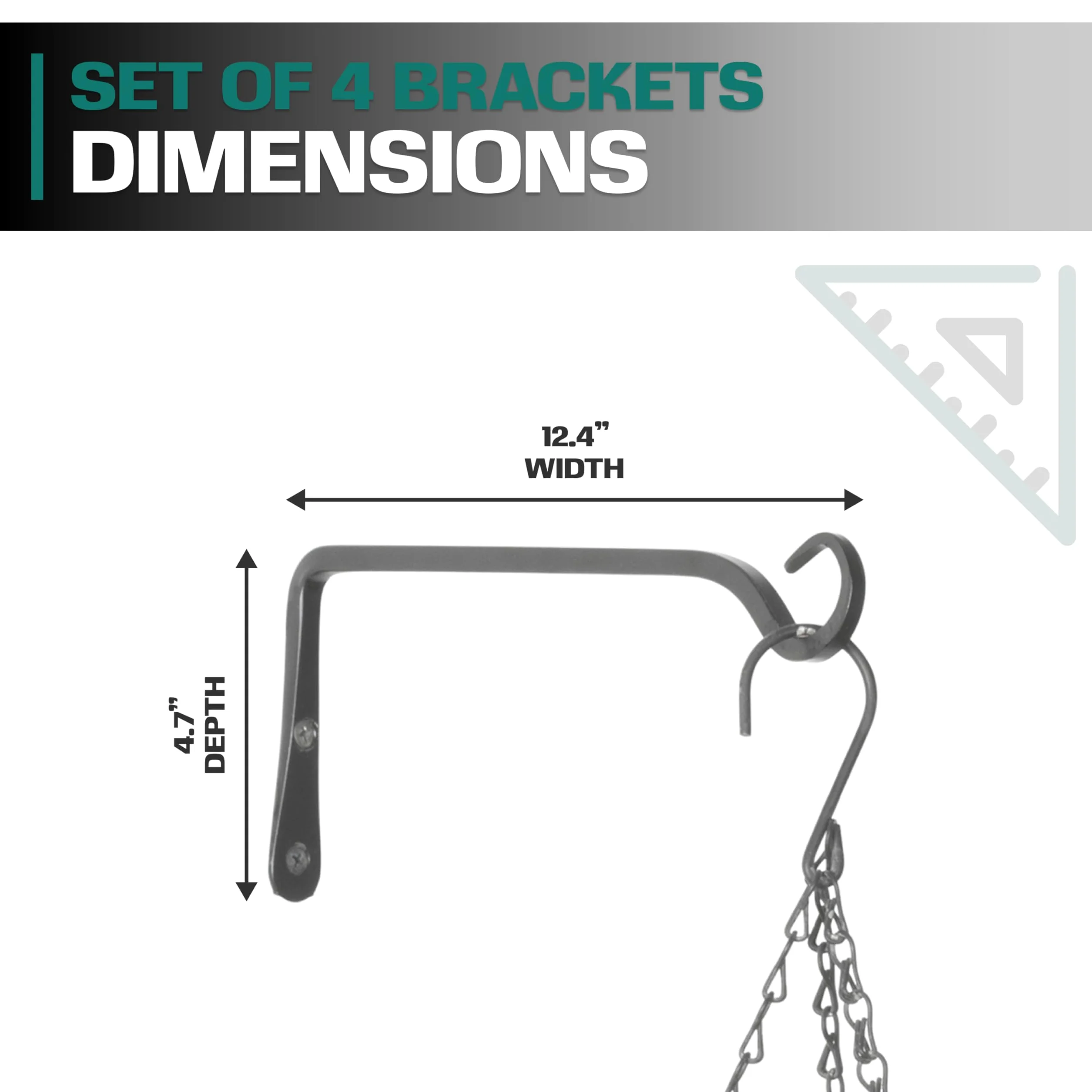 2wayz Lot de 4 supports de suspension pour plantes d'extérieur - Crochets de suspension robustes - En fer forgé forgé - Crochets de suspension noirs pour mangeoires à oiseaux, jardinières, lanternes