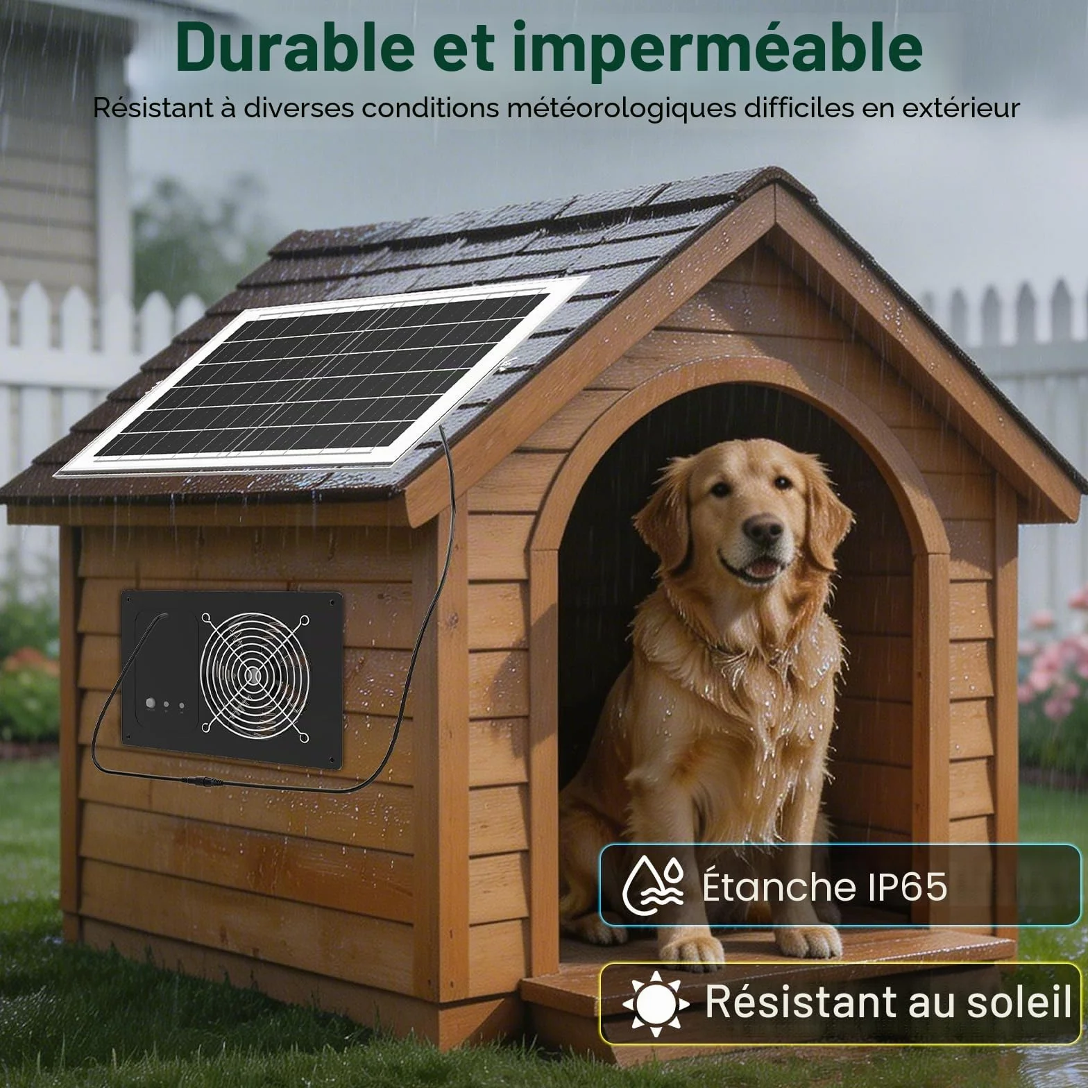 Ventilateur solaire 15000mAh 25W 3500RPM étanche silencieux pour poulailler serre