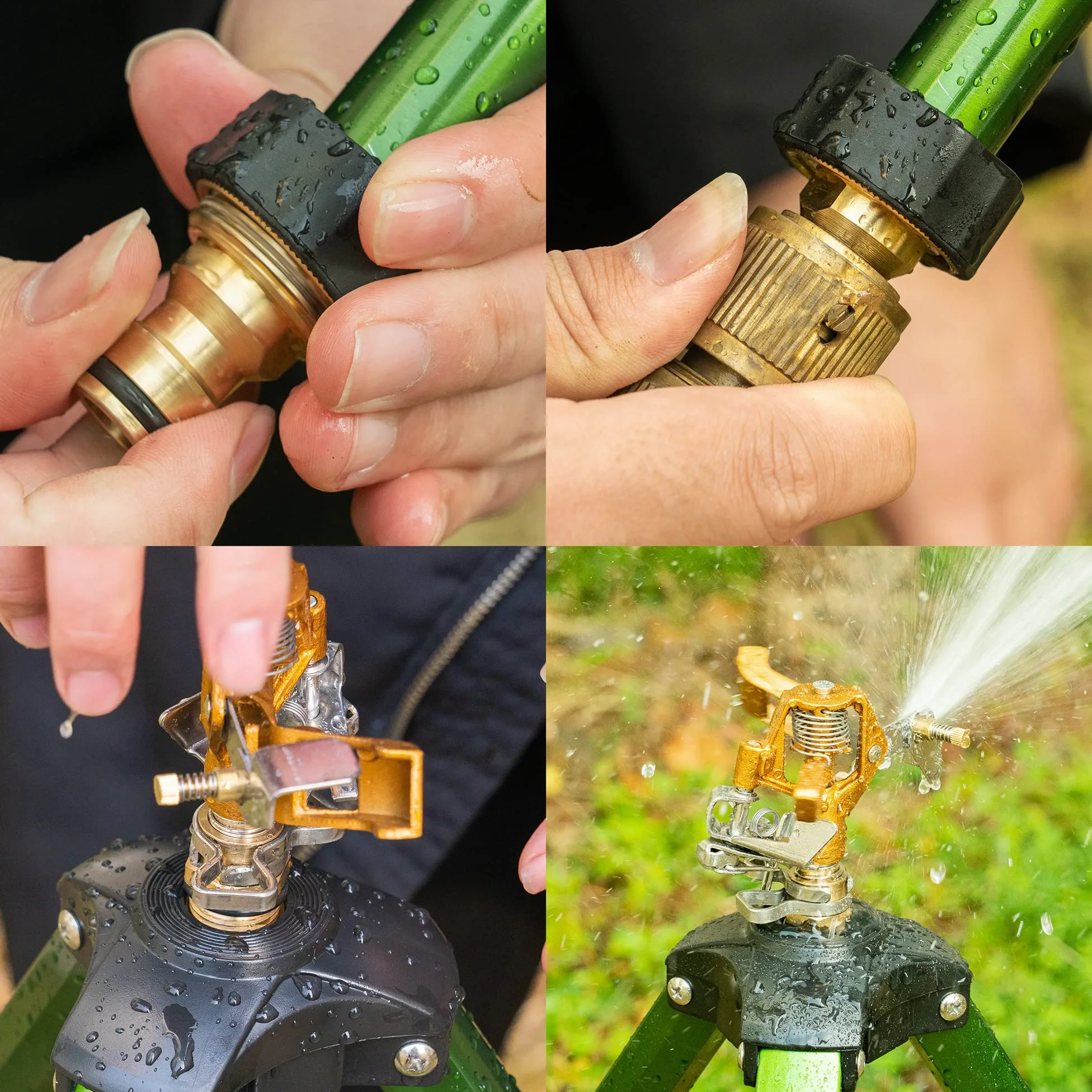 Hourleey Arroseur à Impact sur Base trépied, arroseurs en Laiton Robuste pour Cour, pelouse, Jardin, Couverture de Grande Surface de 0 à 360 degrés, connecteurs d'extension de 1,9 cm, verrous à