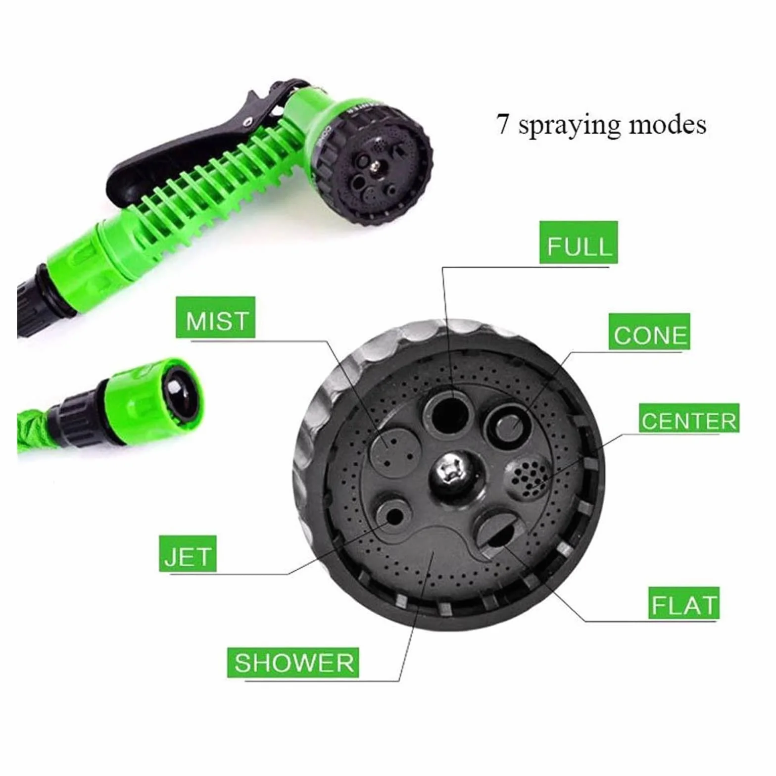 Pistolet d'arrosage avec embout multi-jets, Tuyau d'arrosage en tissu extensible avec pulvérisateur, multicolore, 25 à 200 pieds(Green,125ft)