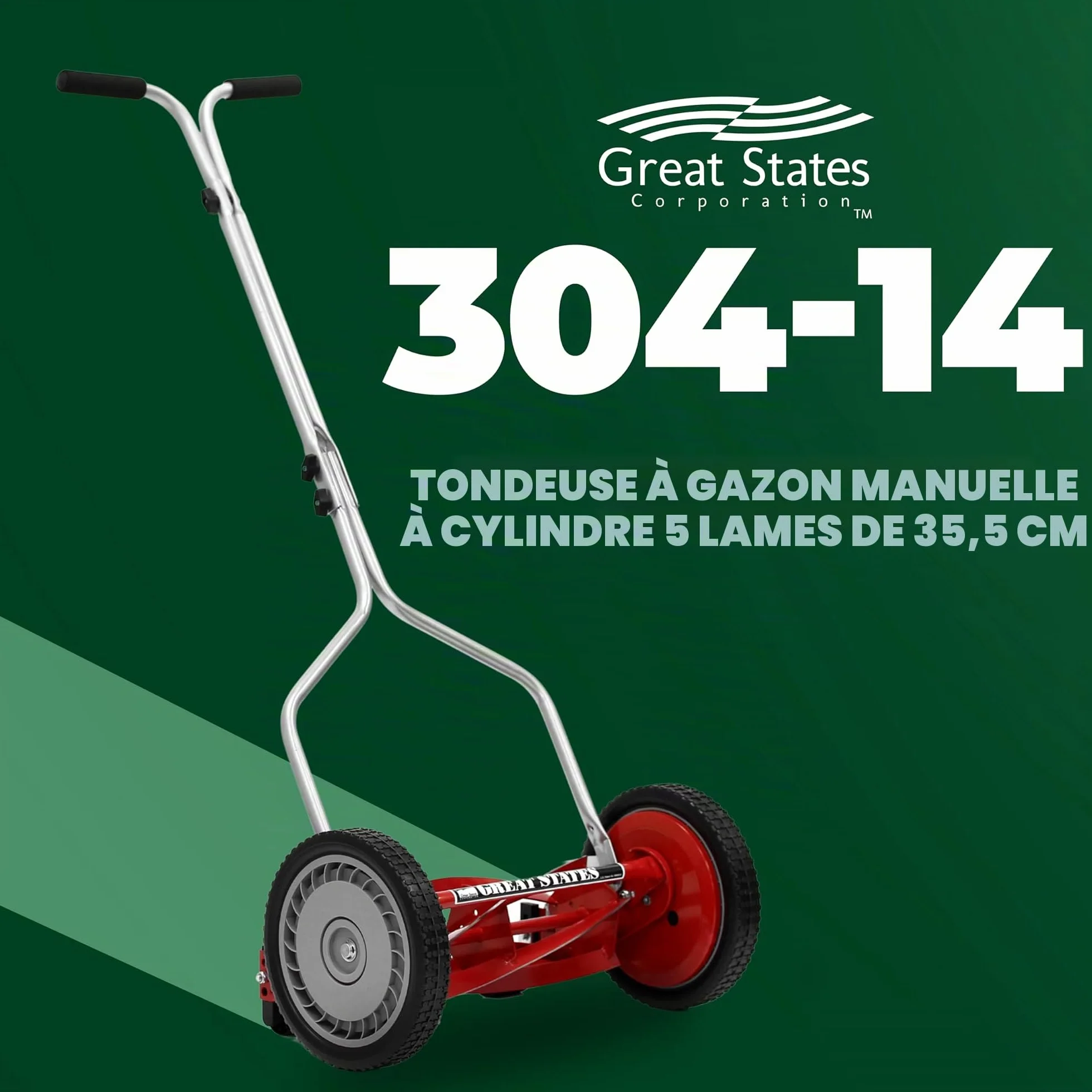Great States Tondeuse à Gazon à Bobine poussée 304-14, Rouge, 35,6 cm, 5 Lames
