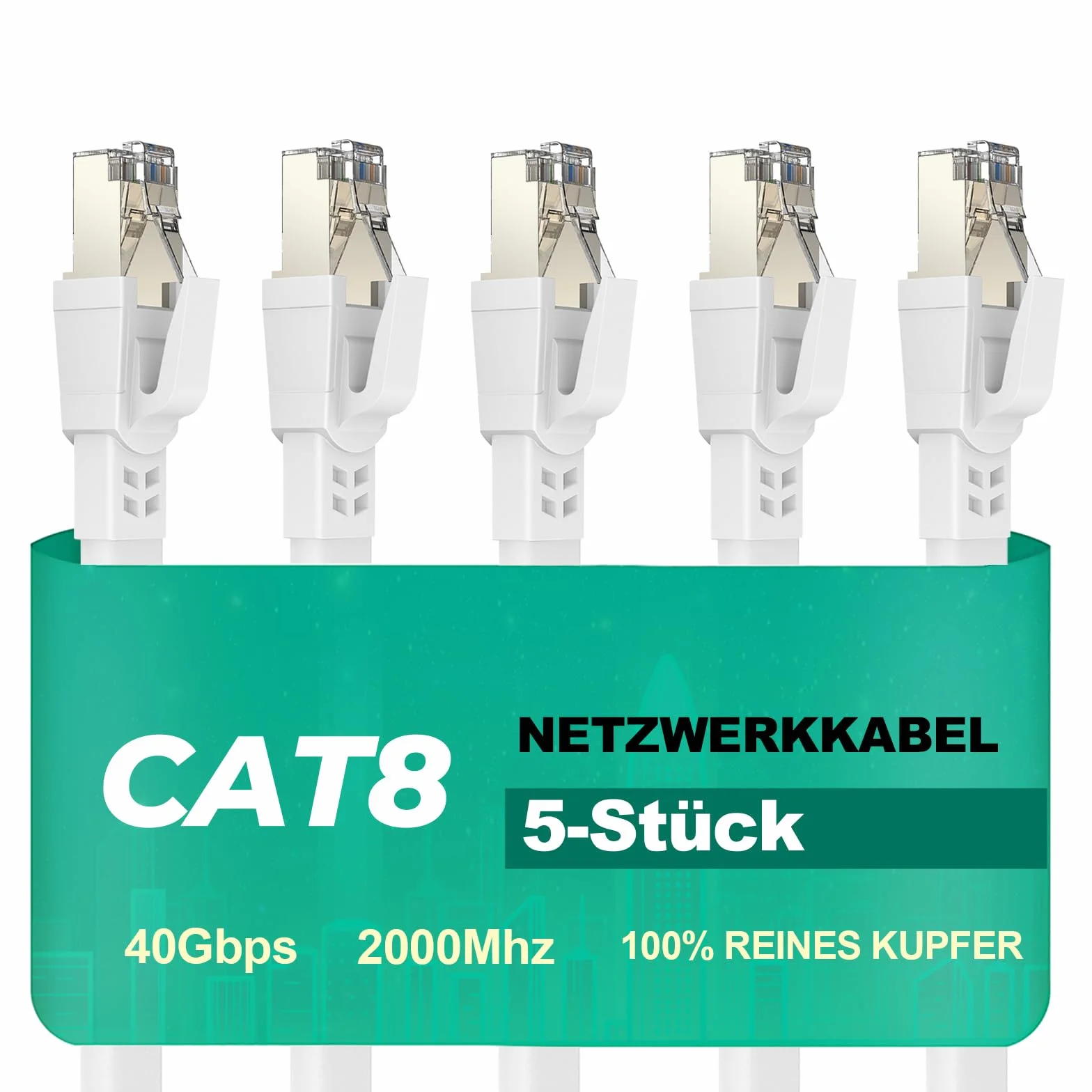 Câble Ethernet Cat 8 0,5m 5 Pièces 40Gbps 2000MHz Plat STP RJ45 LAN