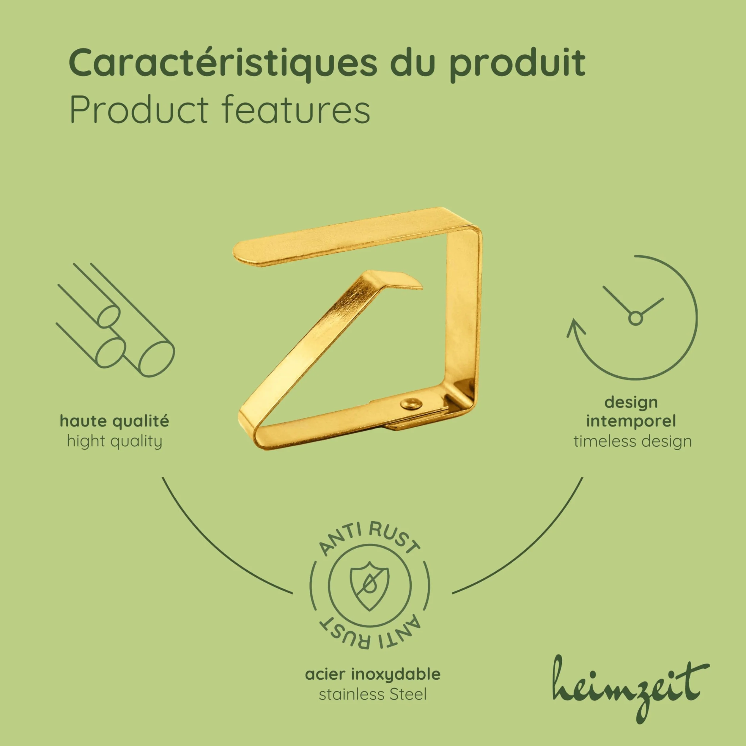 Pinces à Nappe en Acier Inoxydable 6 Pièces 6,5 cm Or pour Tables 3-5 cm