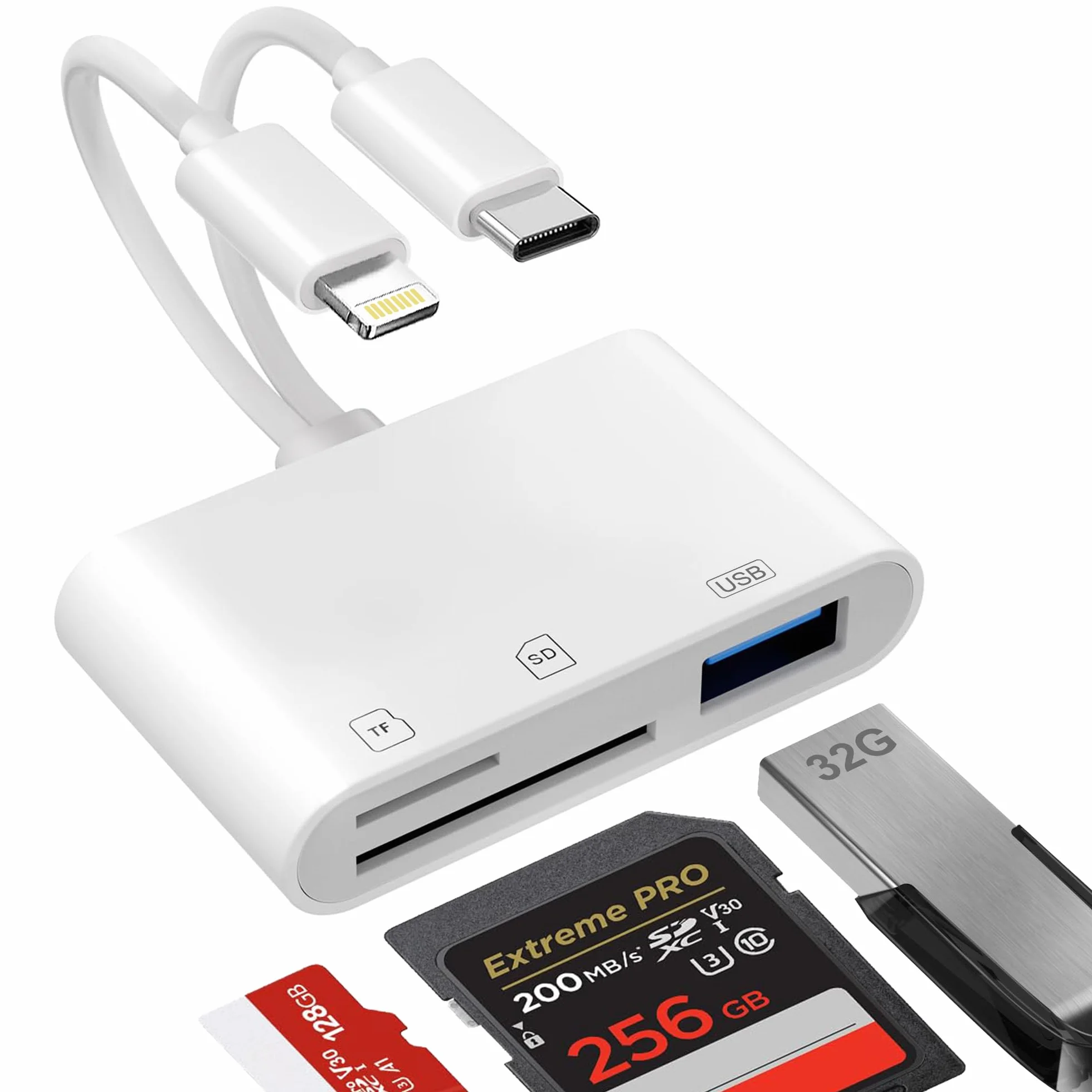 Lecteur Carte SD pour iPhone iPad MFi Certifié 3 en 1 Lightning USB C Adaptateur SD MicroSD USB 3.0 Slots