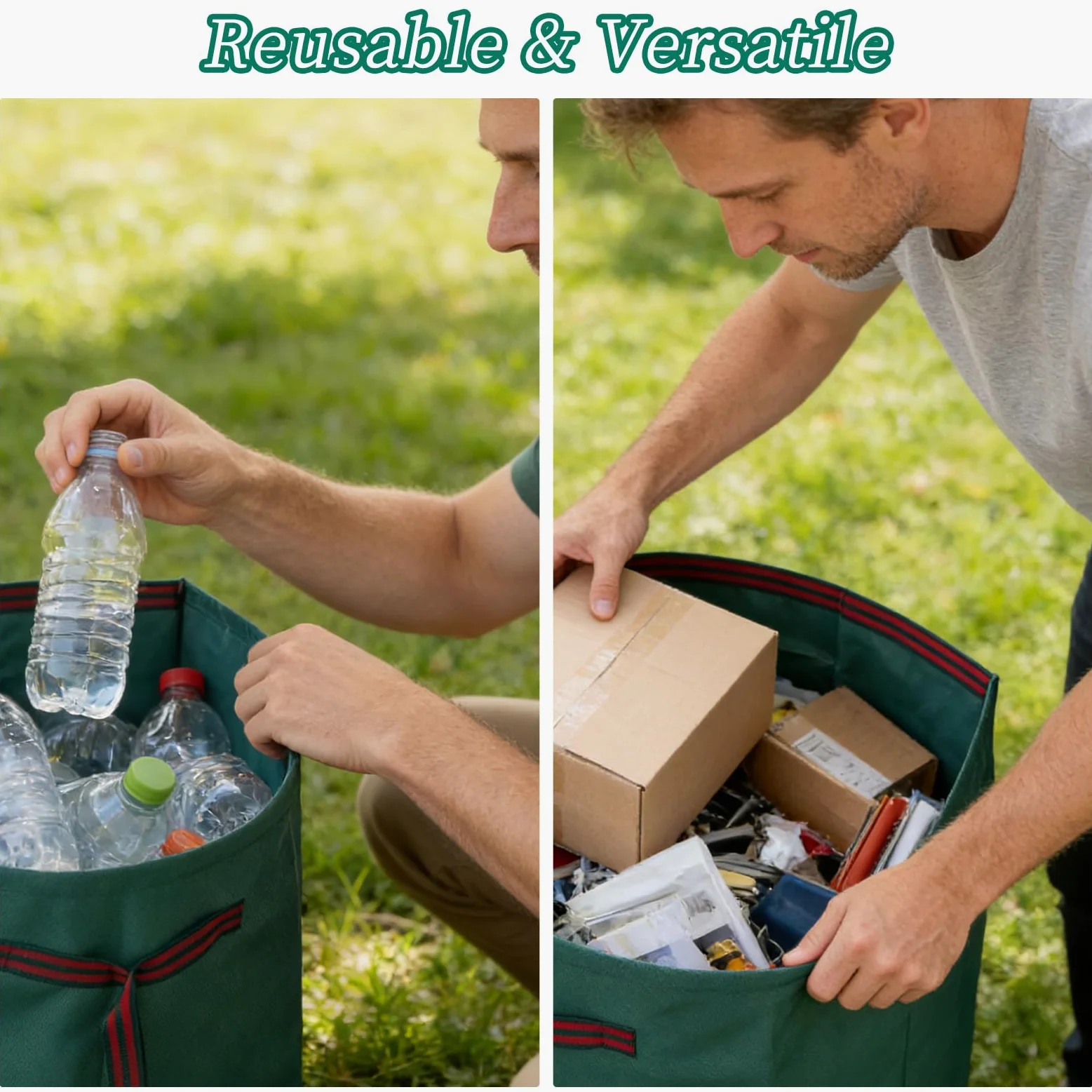 NICENEEDED Lot de 2 sac Réutilisable pour Déchets Verts de 53 litres Sacs de Jardin avec Poignées Renforcées Sacs à Feuilles de Jardin en Polypropylène Résistant Pliables pour la Collecte des Feuilles