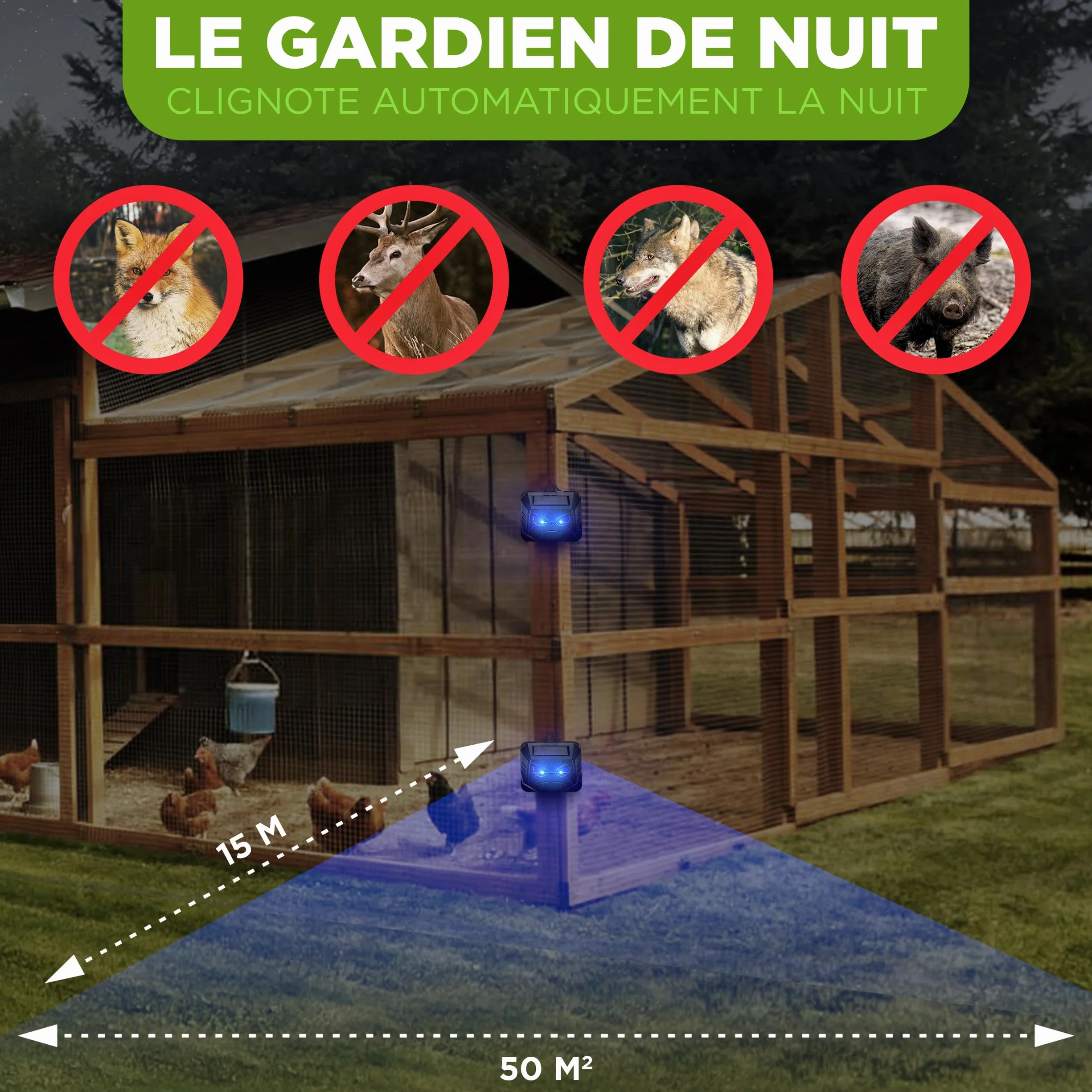ISOTRONIC Répulsif Solaire Ratons Laveurs Cerfs Renards Sangliers Protection Animaux Sauvages LED Bleue 40 m² Lot de 4 Pièces Jardin