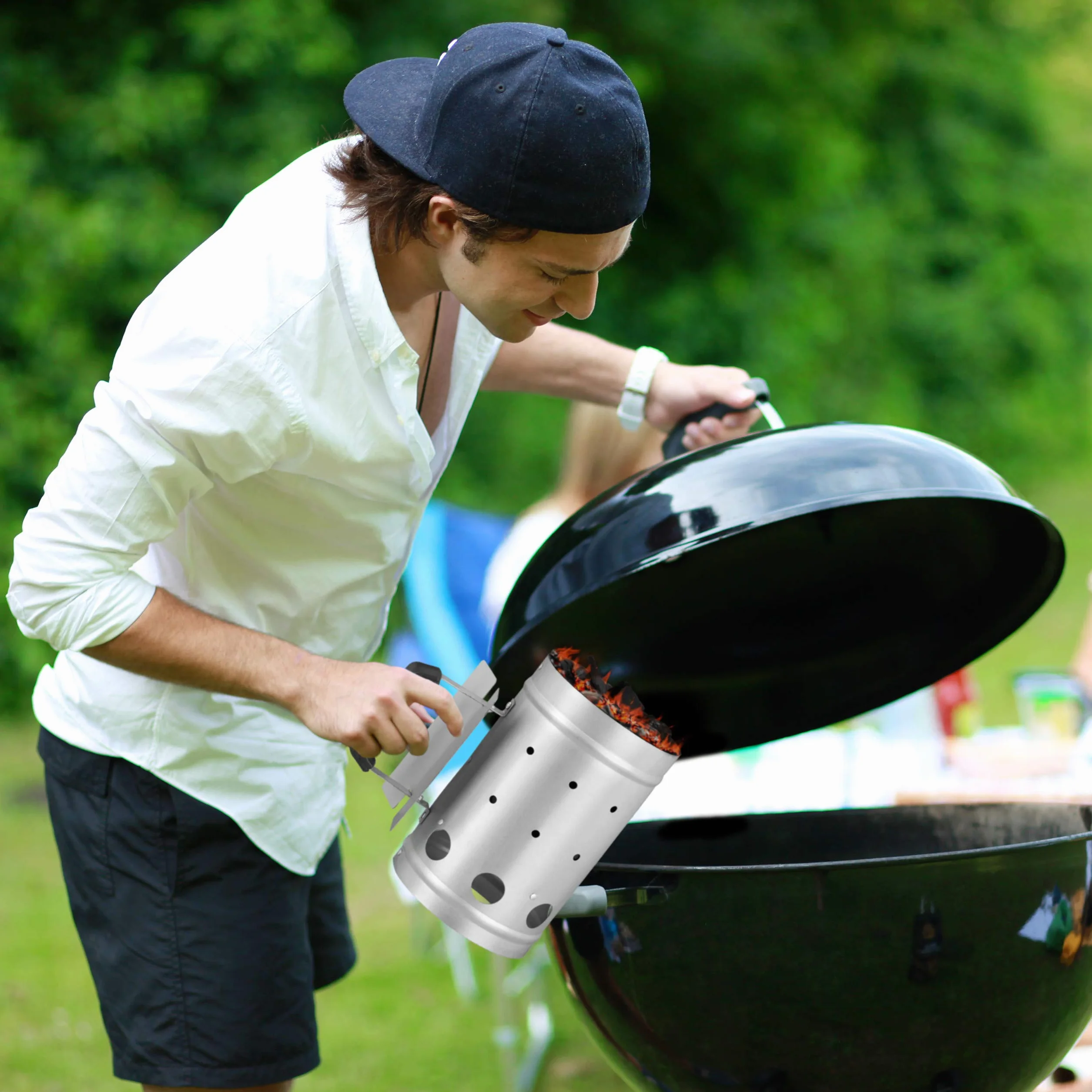 Relaxdays Cheminée d’allumage charbon acier allume feu barbecue HxD 27 x 16 cm grill starter argent