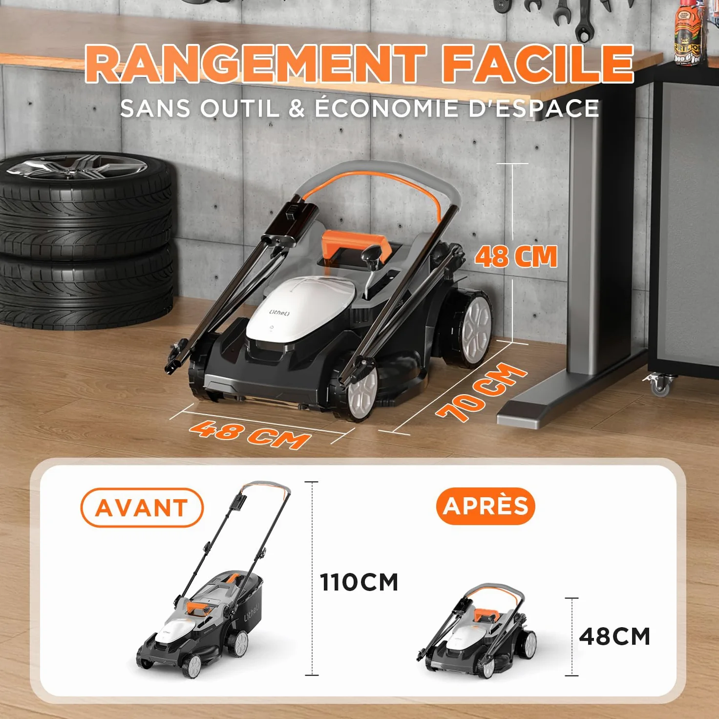 Litheli Tondeuse à Gazon sans Fil 38cm, 2X 20V Batteries 4.0Ah, Hauteur Réglable 25-75mm, Bac 40L, pour Pelouses jusqu'à 300m² (Jardin & Petits Espaces)