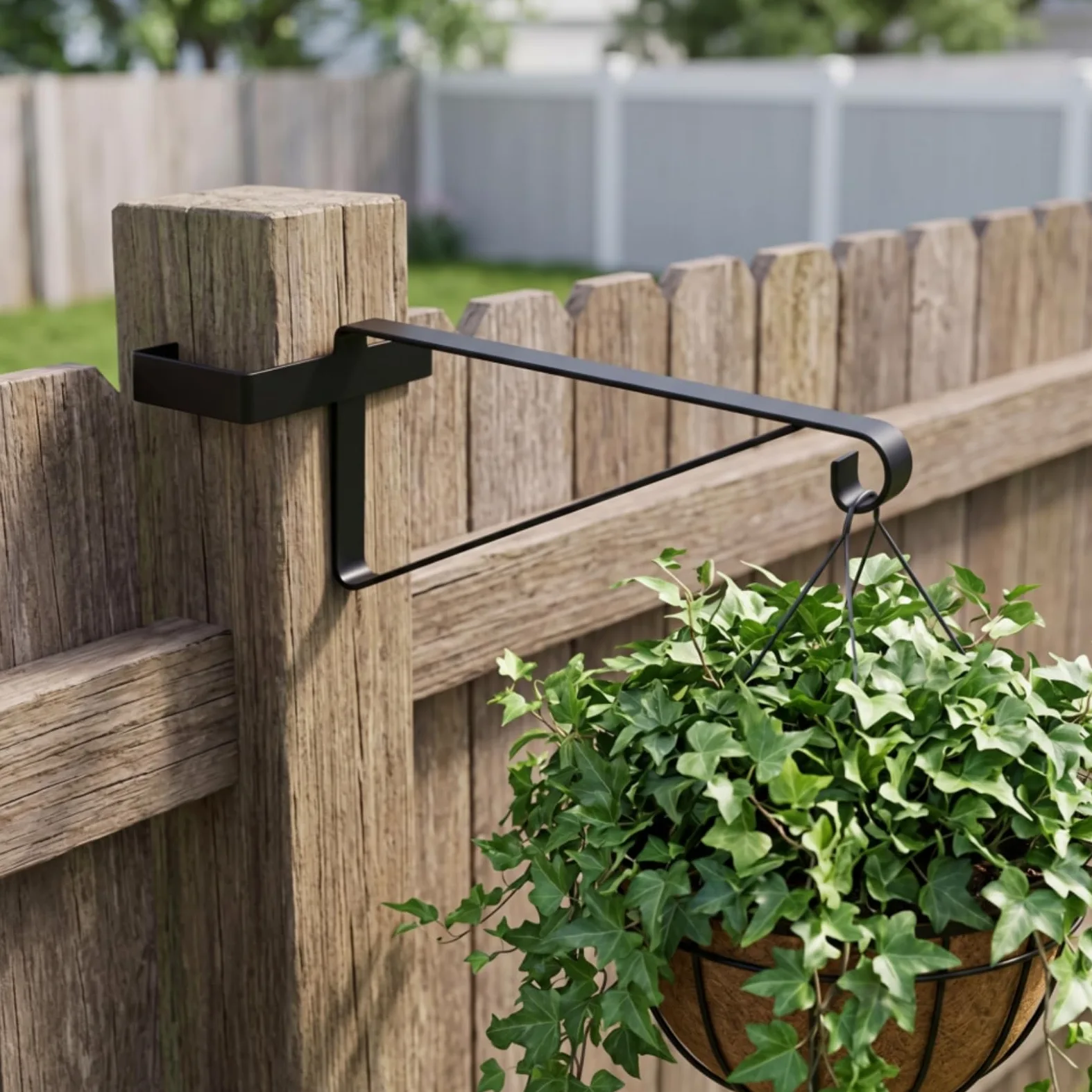 Support Panier Clôture Crochet Équerre Accroche Plante en Acier Carbone avec Renfort Triangulaire 34 Cm pour de Jardinières 16 Pouces Adapté au Jardin Terrasse Cour Porche