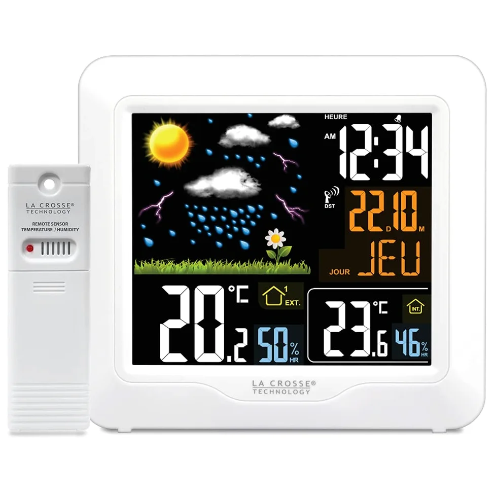 La Crosse Technology - WS6820 Station Météo radio-pilotée avec écran LCD coloré - Blanc