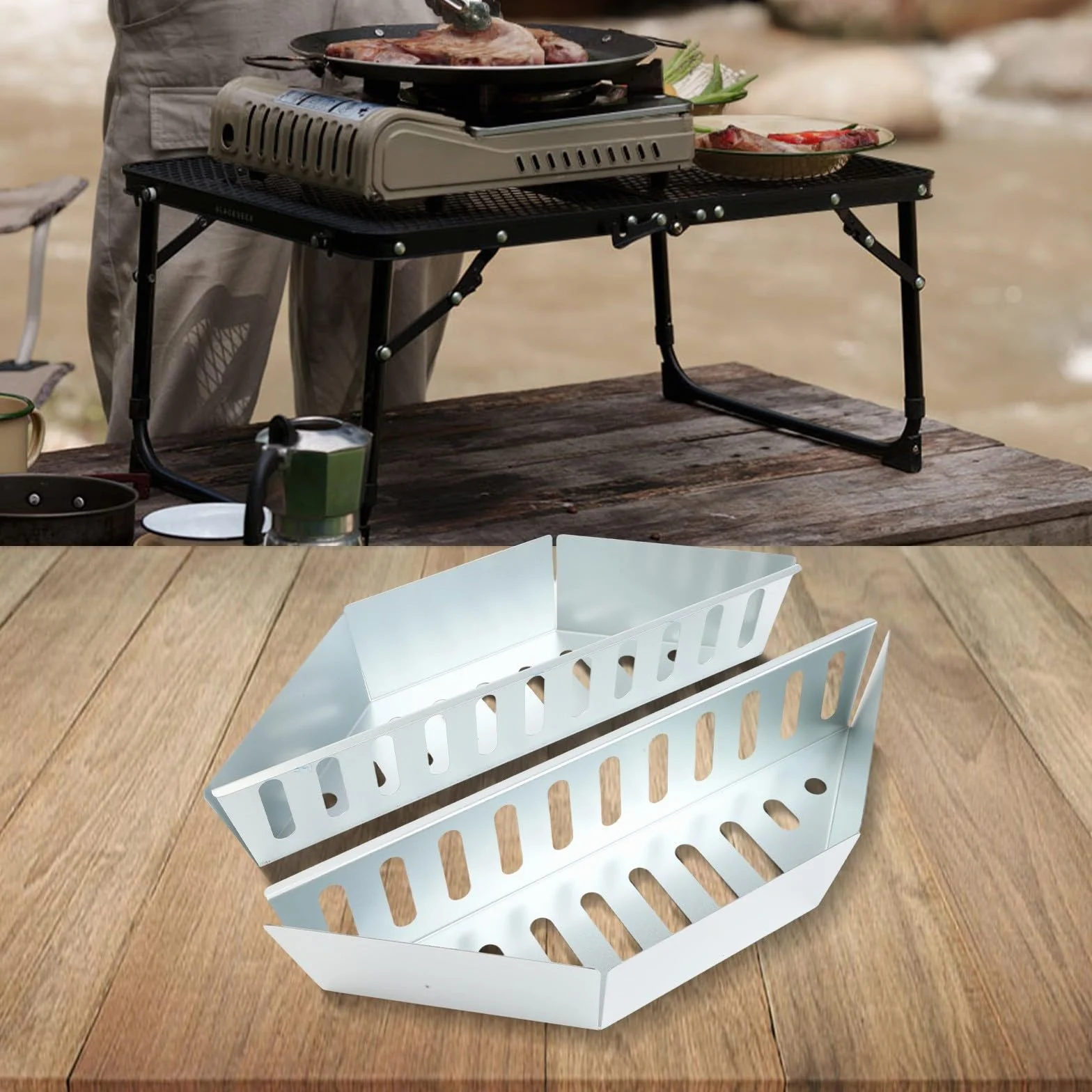 Boîtes à charbon de bois pour barbecue en acier inoxydable - Lot de 2 - Chaleur indirecte